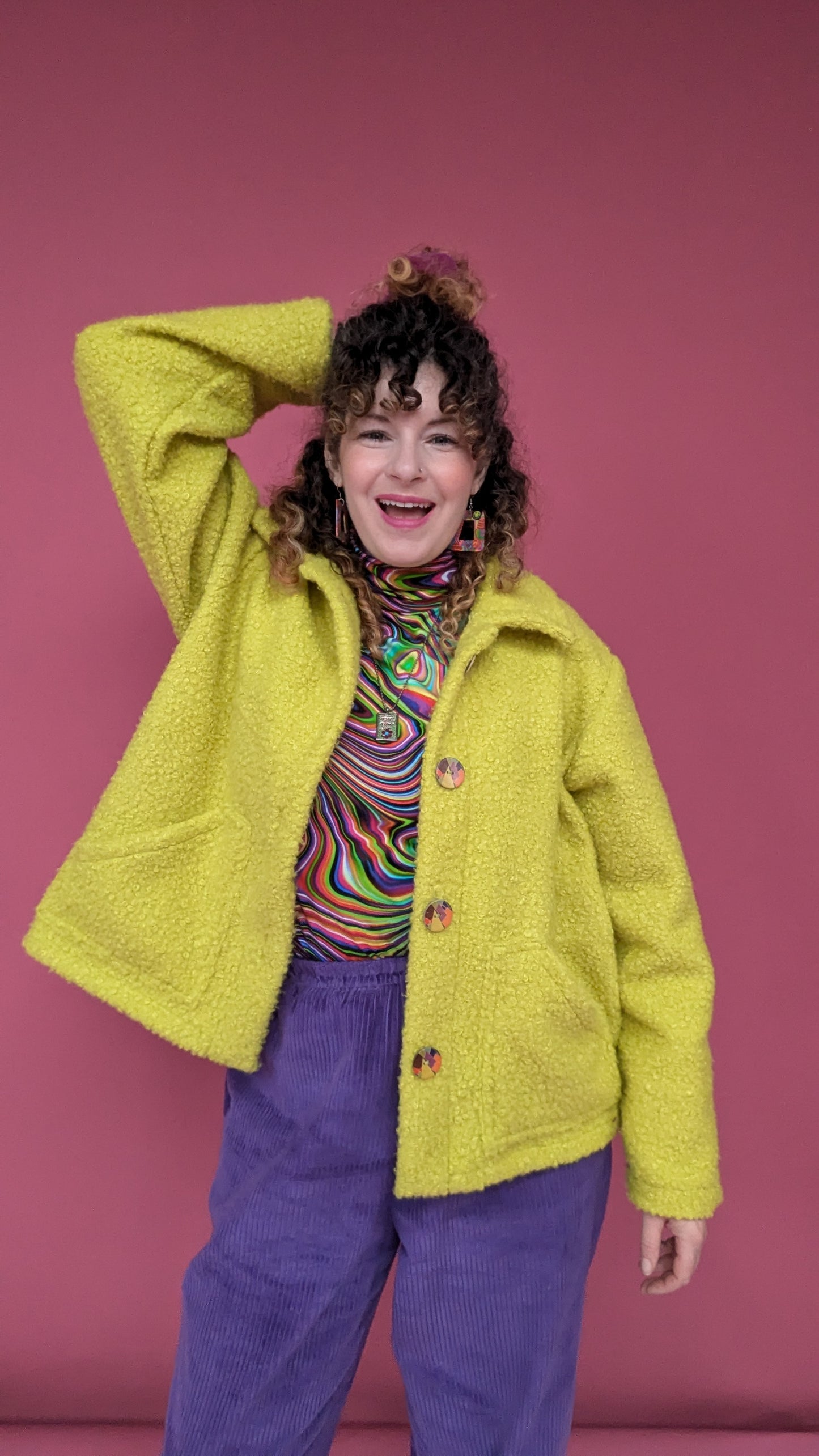Boucle Box Jacket in Lime