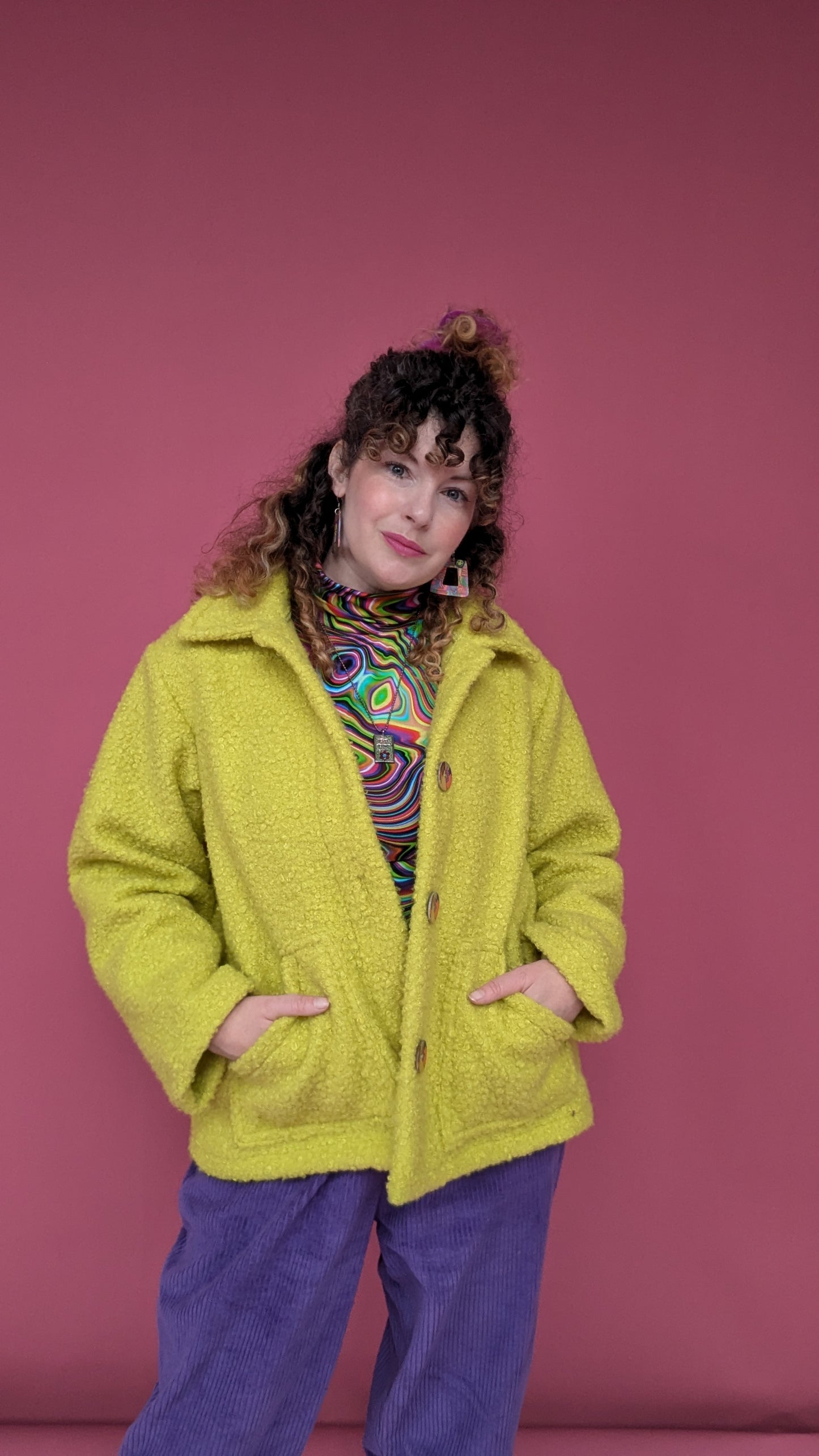 Boucle Box Jacket in Lime