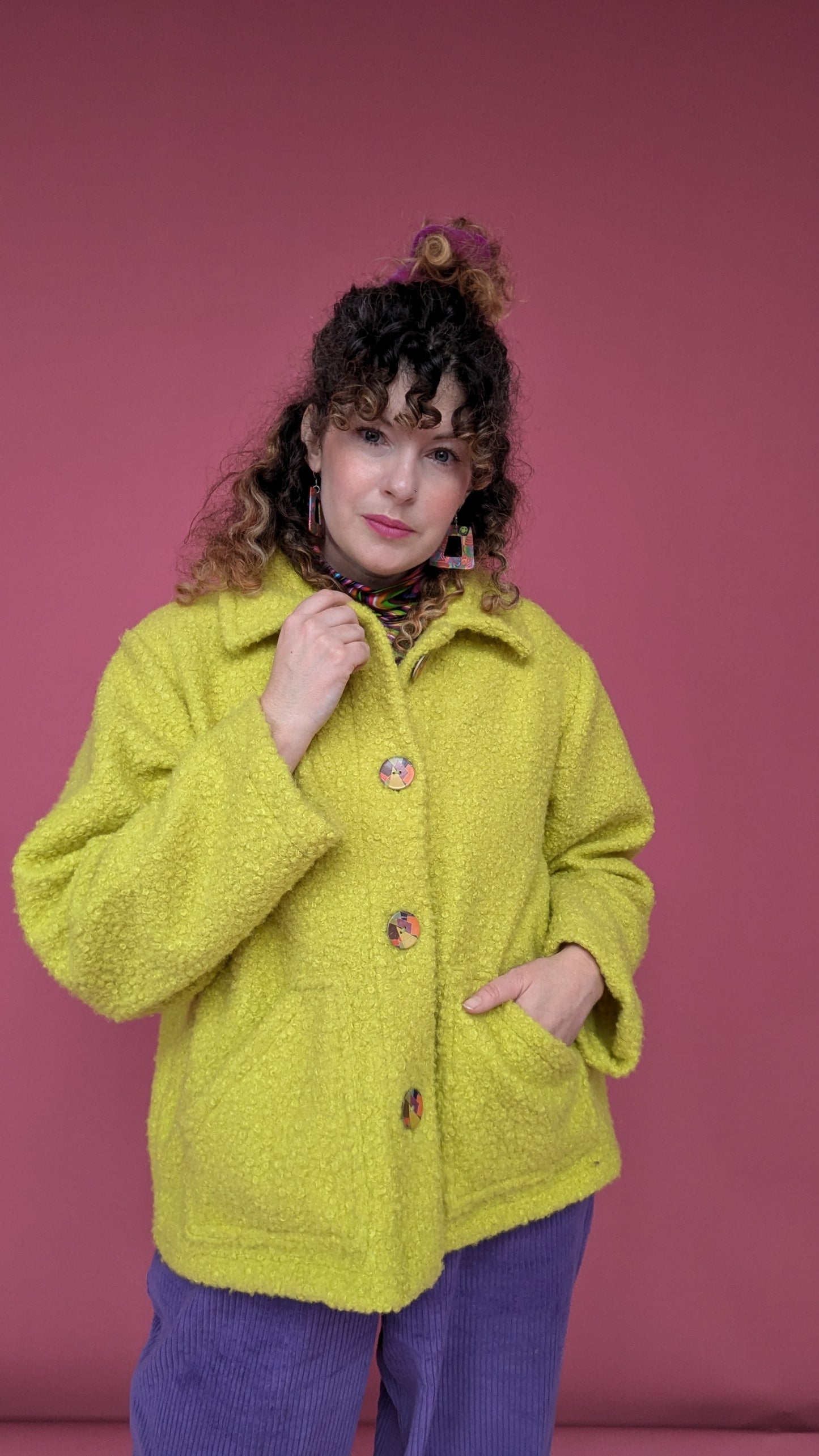 Boucle Box Jacket in Lime