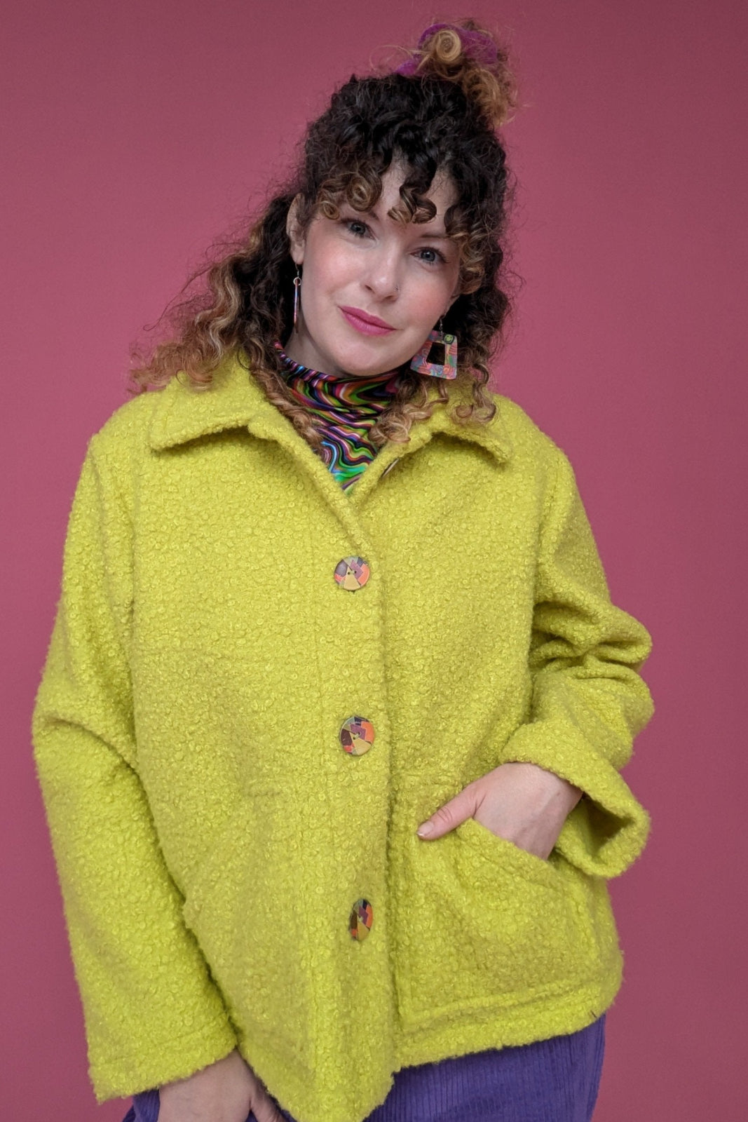 Boucle Box Jacket in Lime