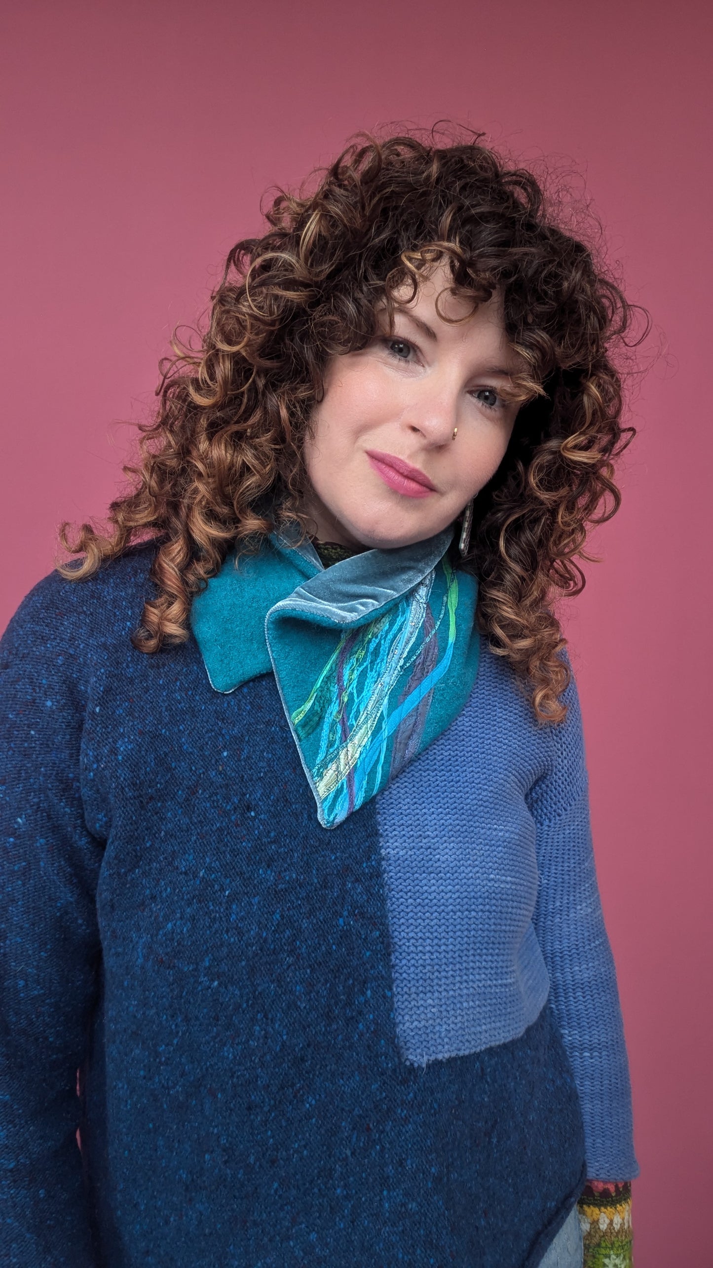Embellished Wool & Velvet Neck Wrap in Teal