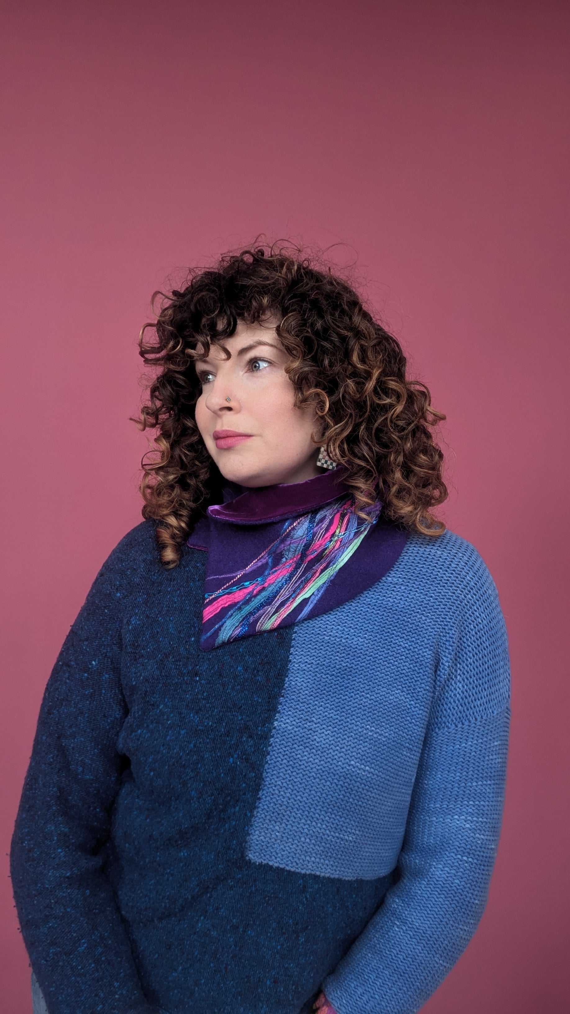 Embellished Wool & Velvet Neck Wrap in Purple - Megan Crook