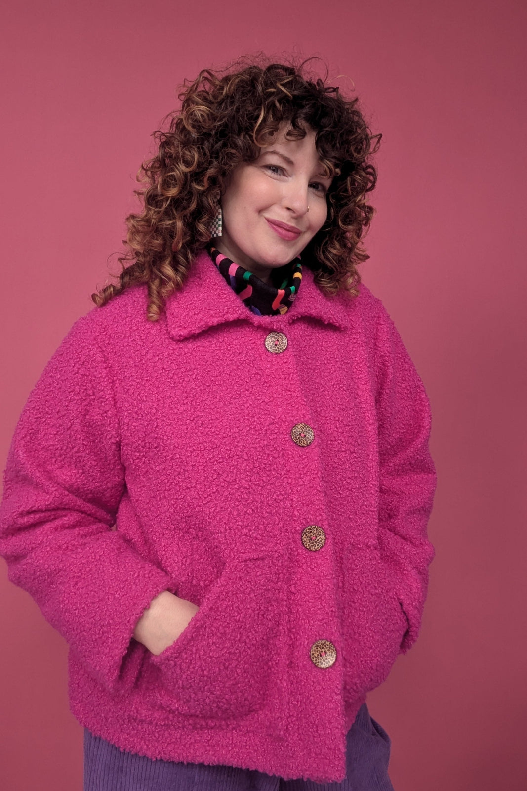 Boucle Box Jacket in Magenta - Megan Crook