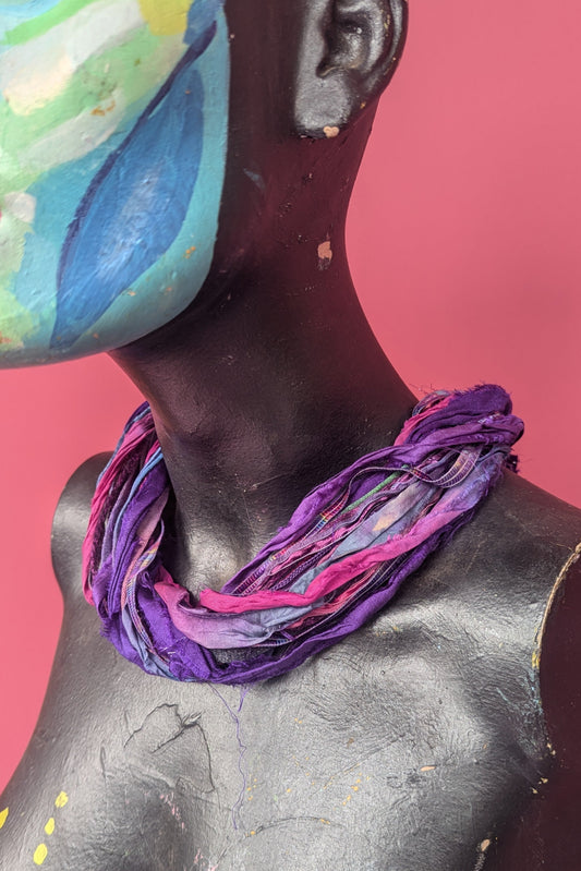 Silk Yarn Necklace in Pink and Purple