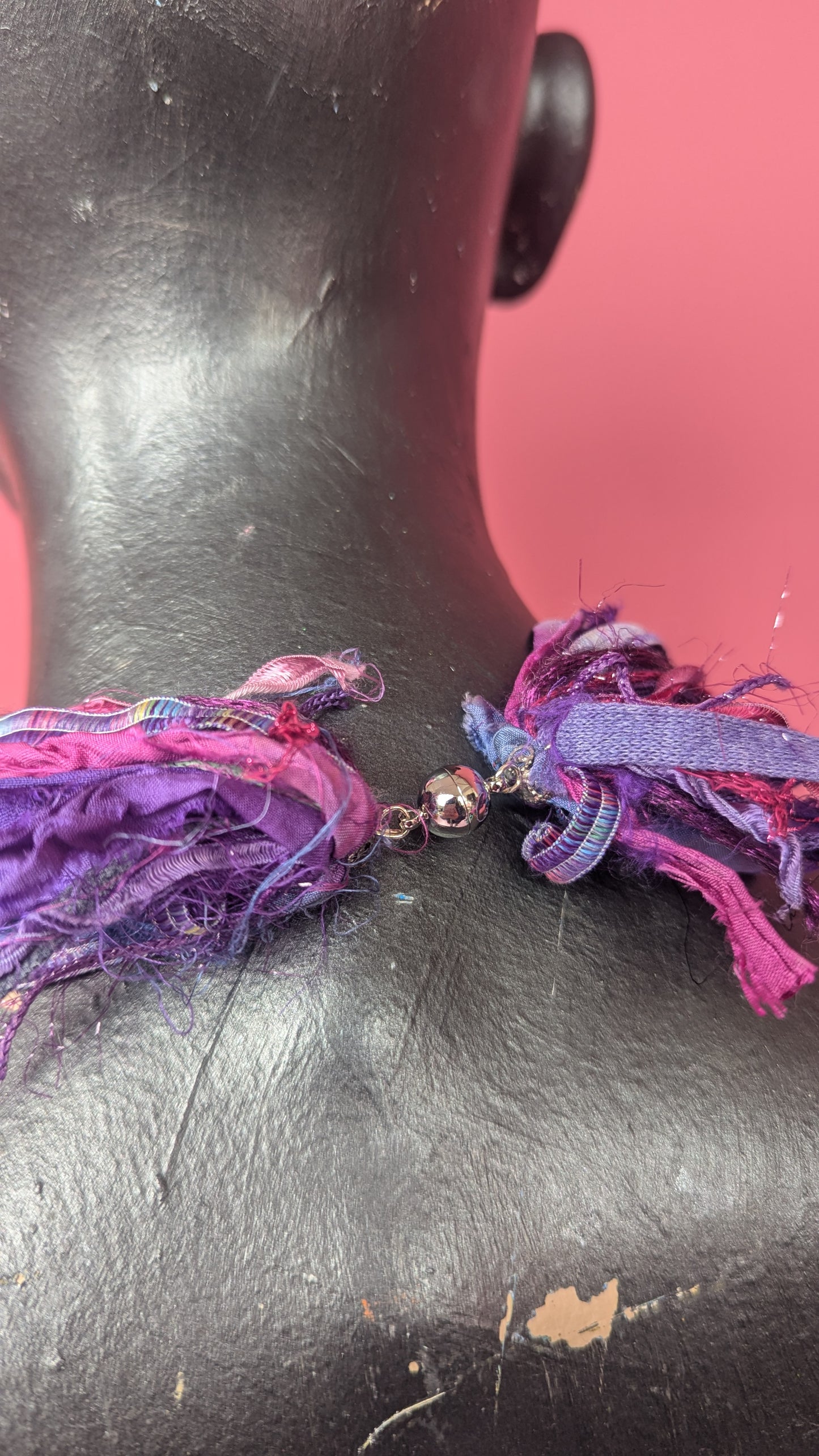 Silk Yarn Necklace in Pink and Purple