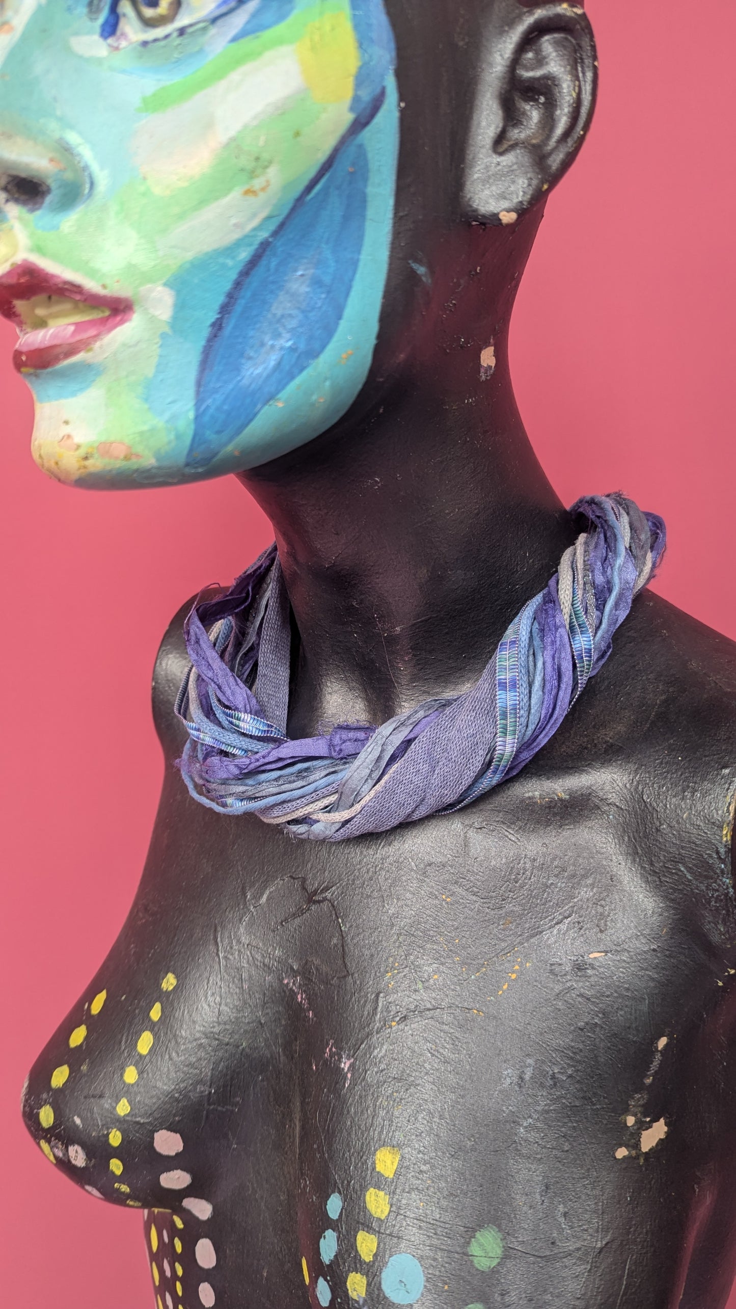 Silk Yarn Necklace in Denim