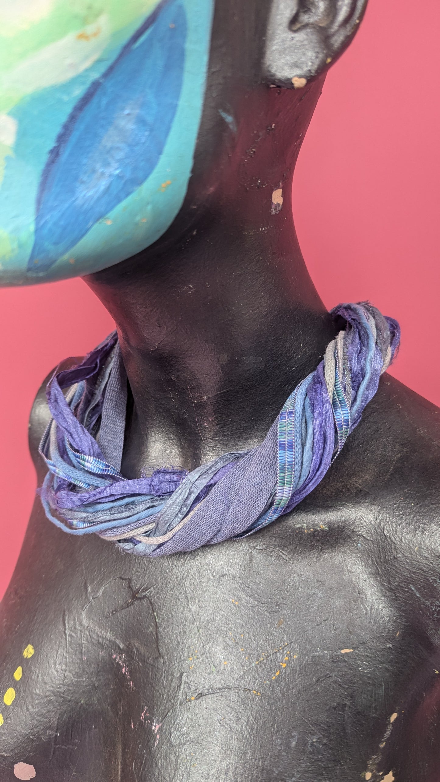 Silk Yarn Necklace in Denim