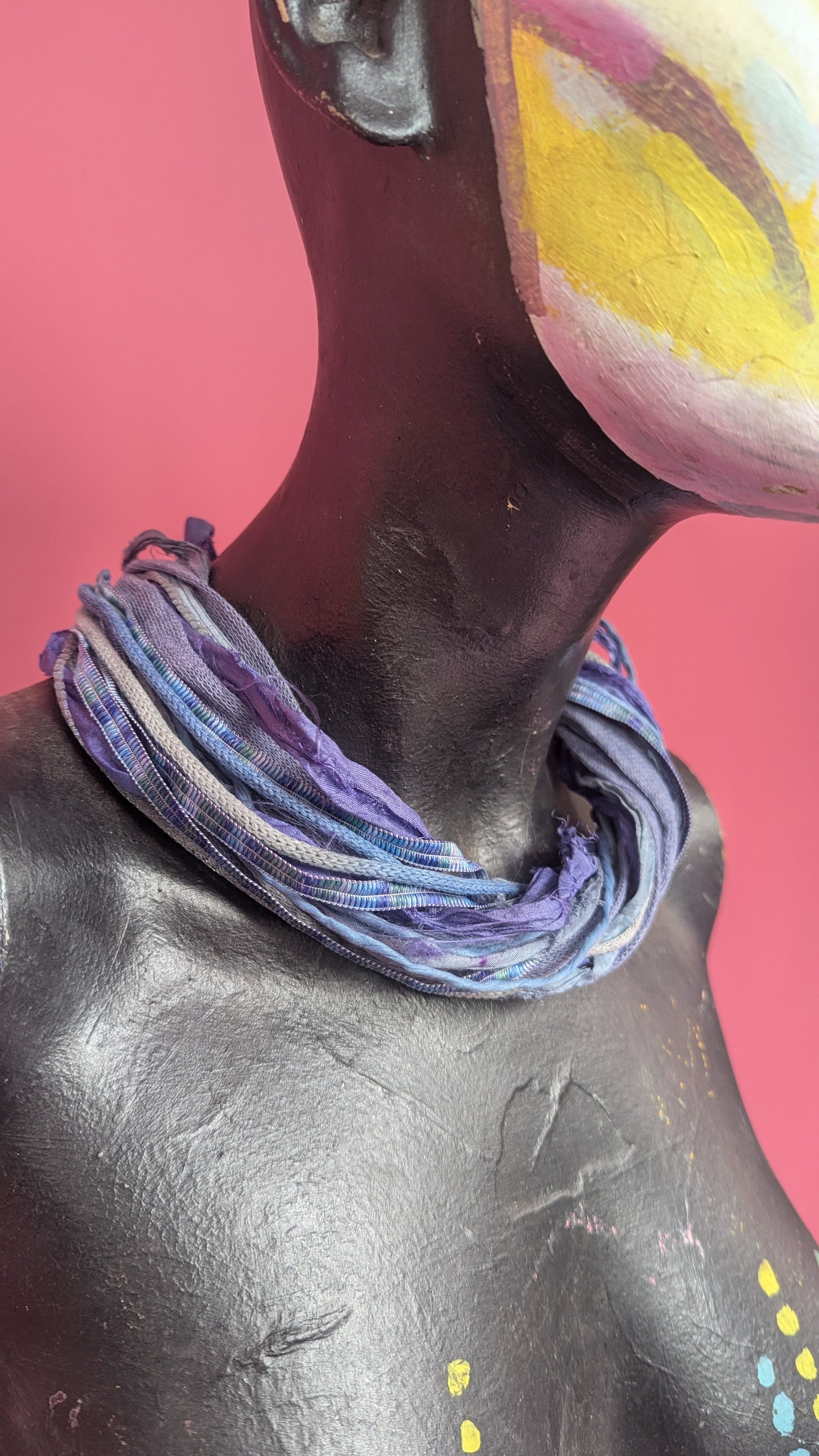 Silk Yarn Necklace in Denim