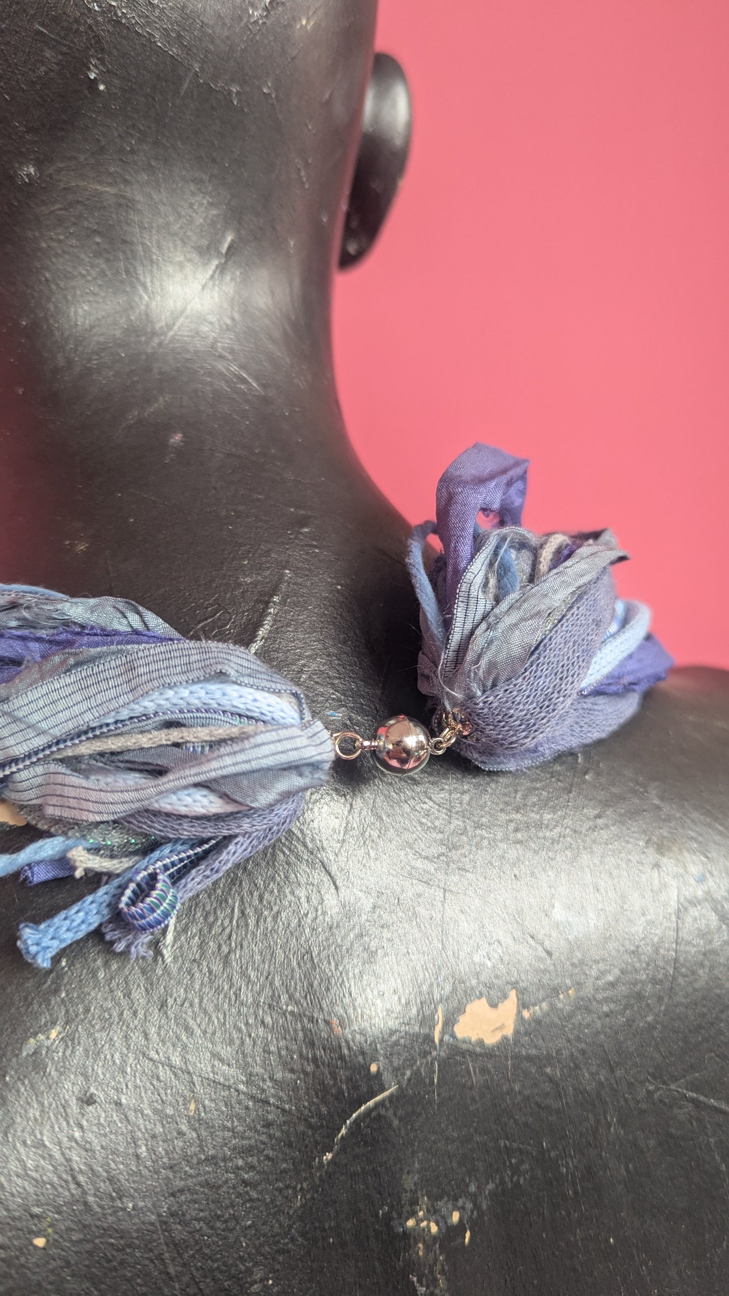 Silk Yarn Necklace in Denim
