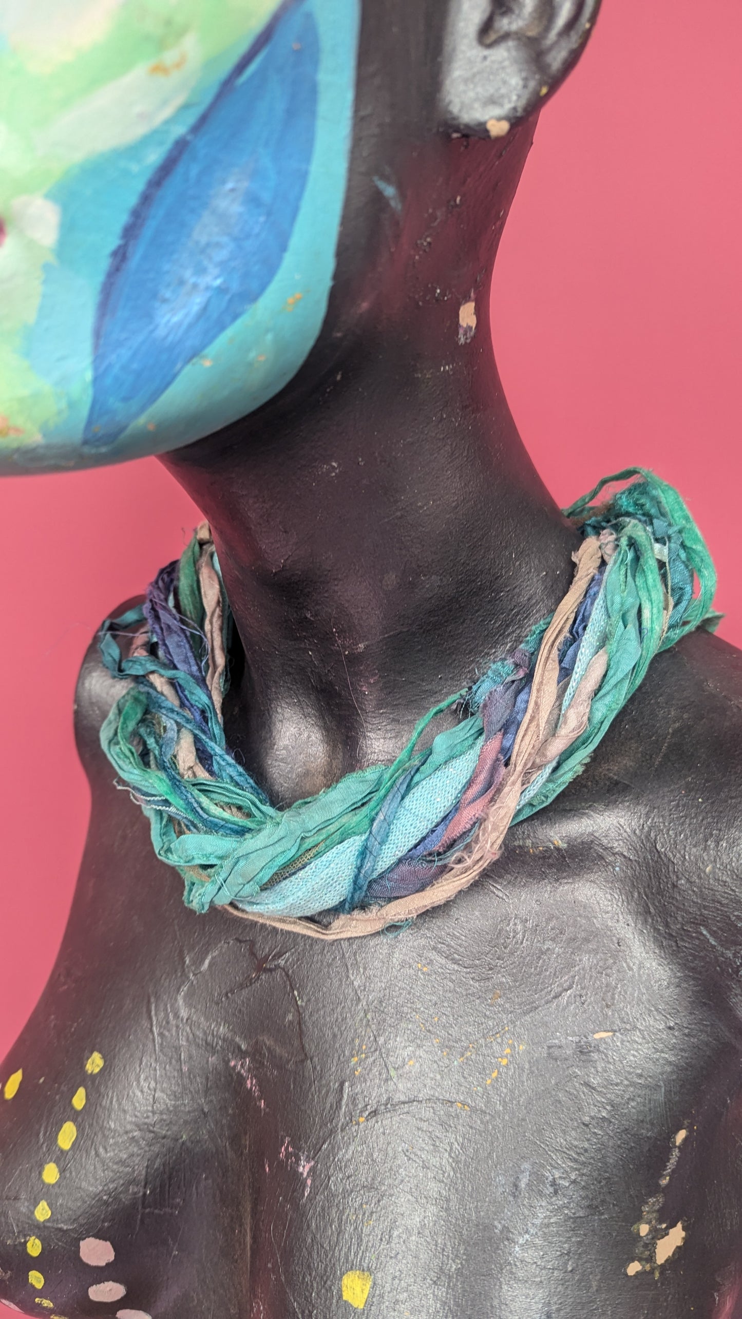 Silk Yarn Necklace in Aqua Blue