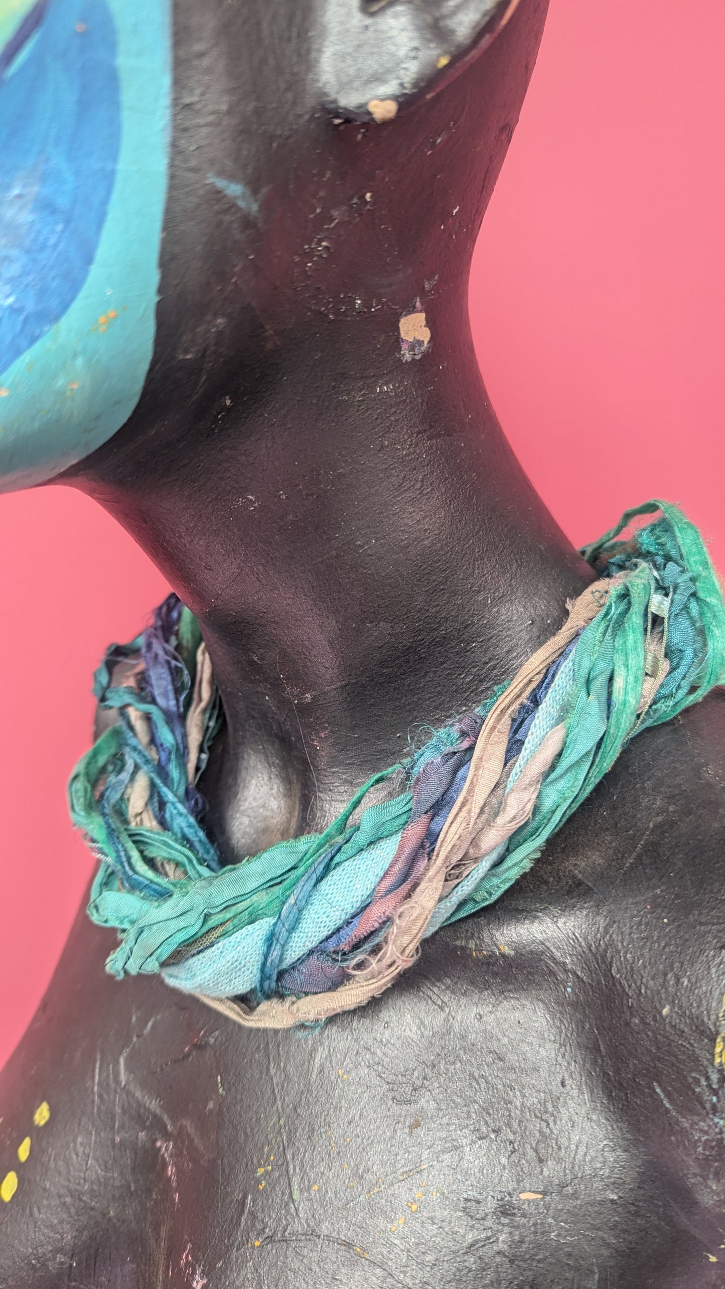 Silk Yarn Necklace in Aqua Blue