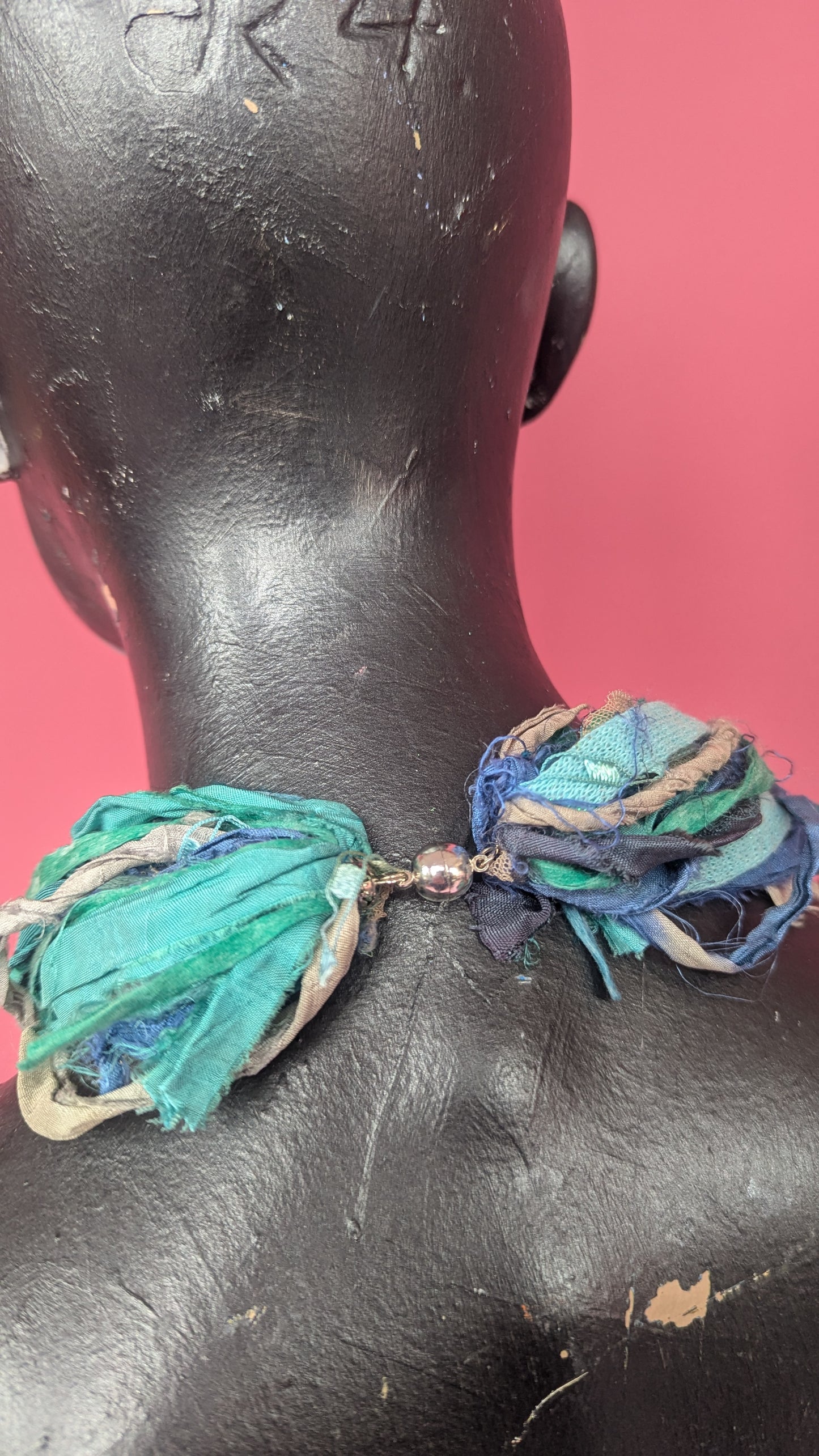 Silk Yarn Necklace in Aqua Blue