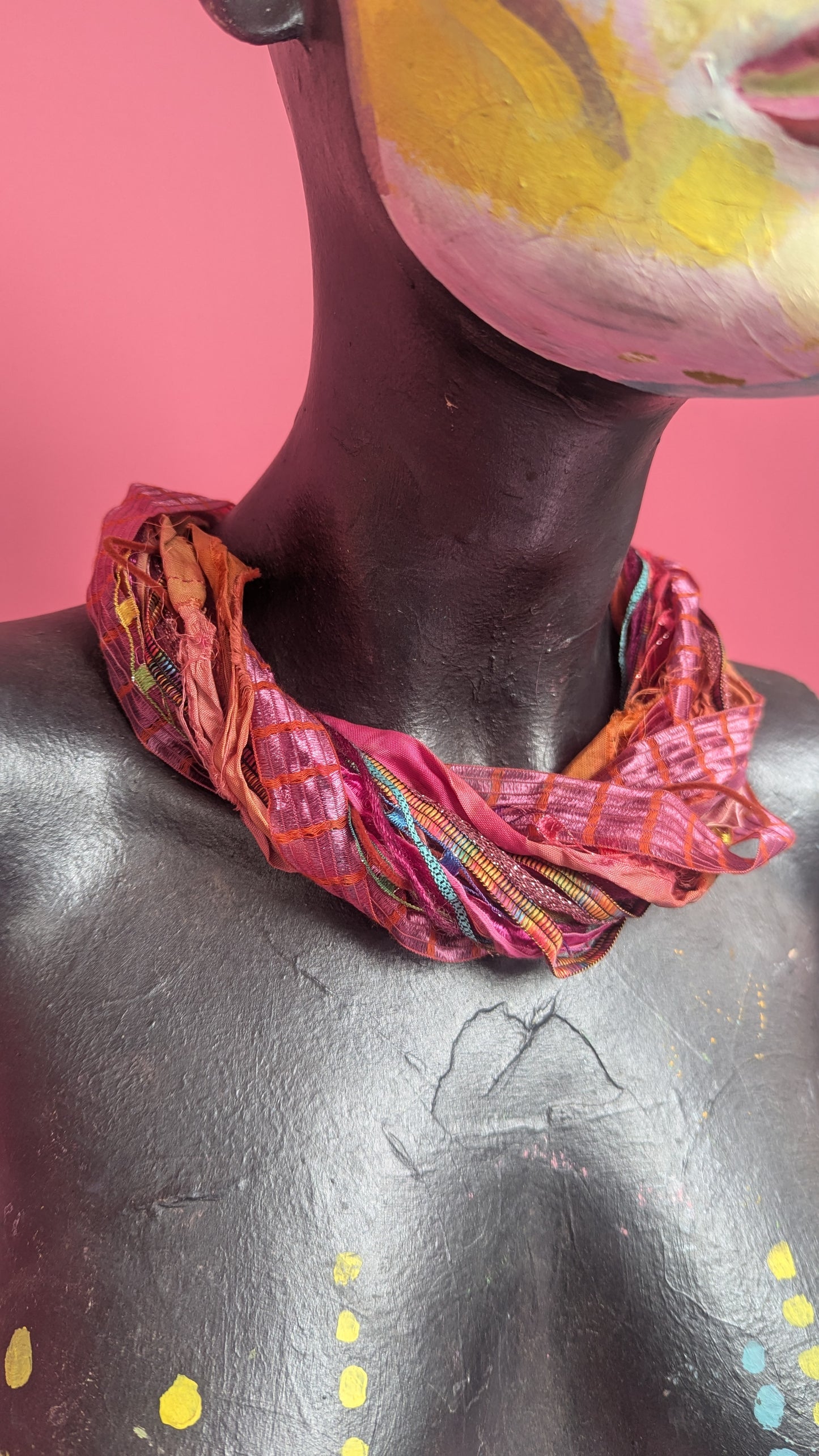 Silk Yarn Necklace in Pink and Orange