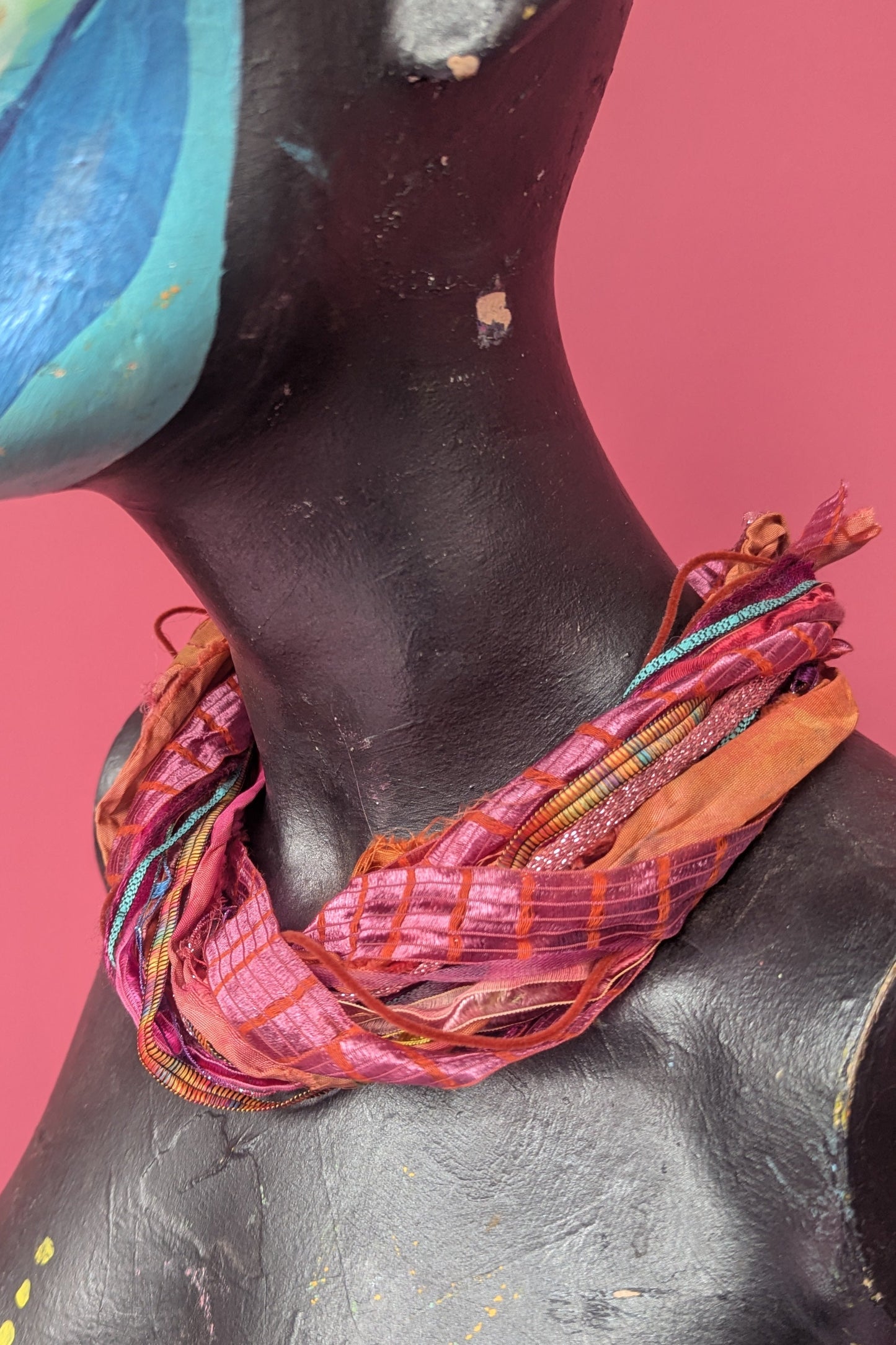 Silk Yarn Necklace in Pink and Orange