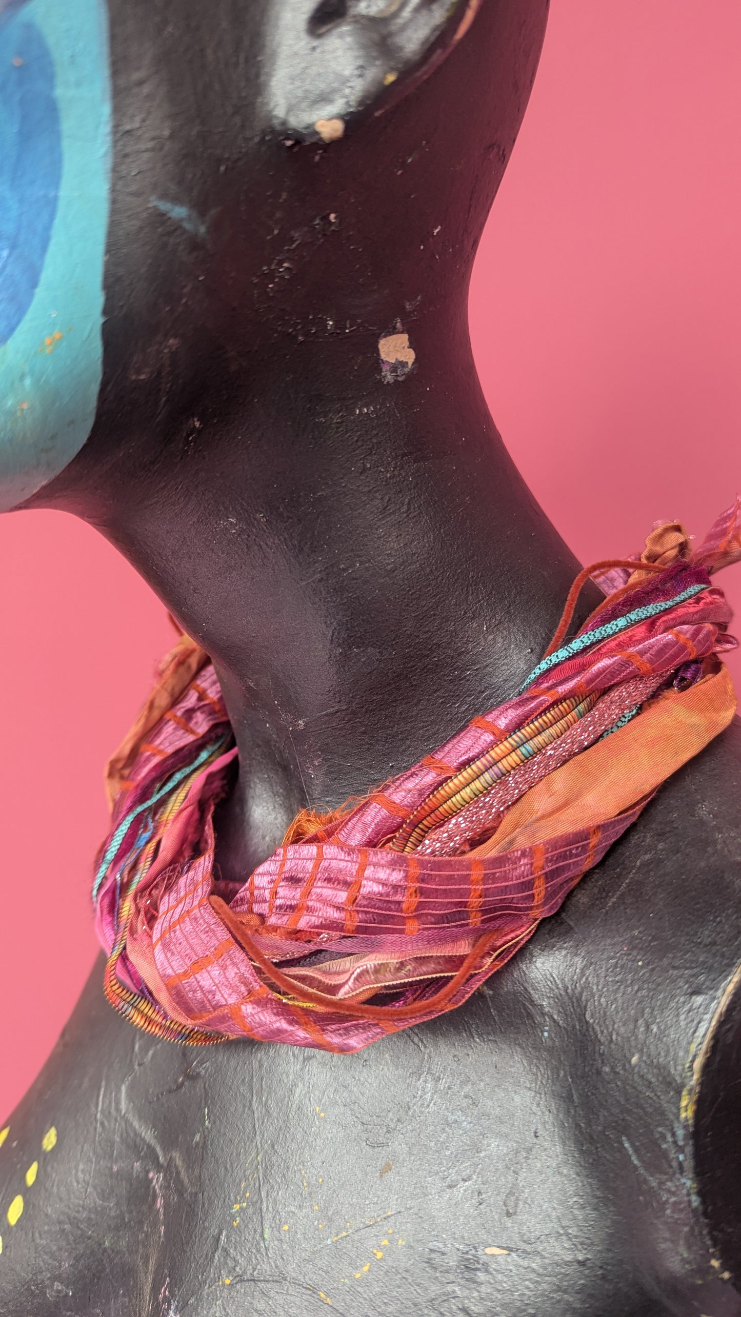Silk Yarn Necklace in Pink and Orange