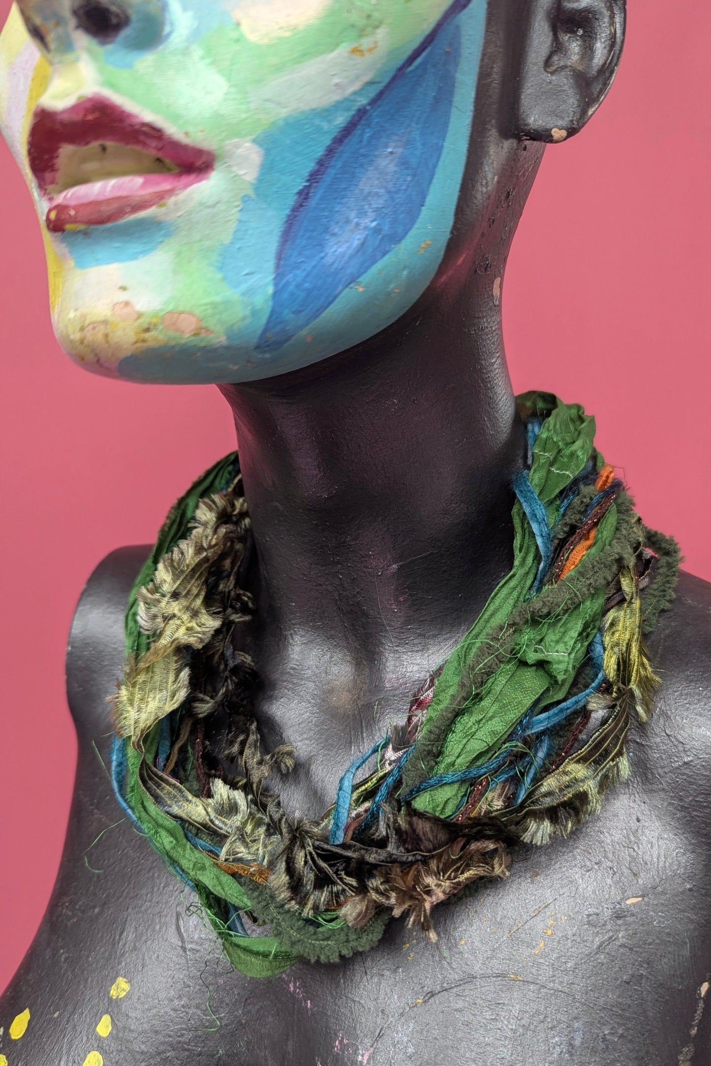 Silk Yarn Necklace in Moss Green