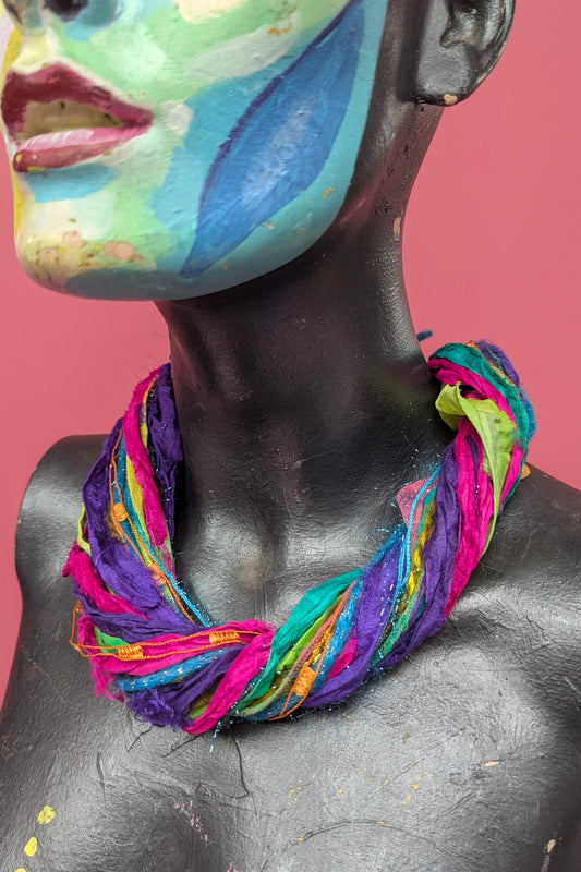 Silk Yarn Necklace in Rainbow