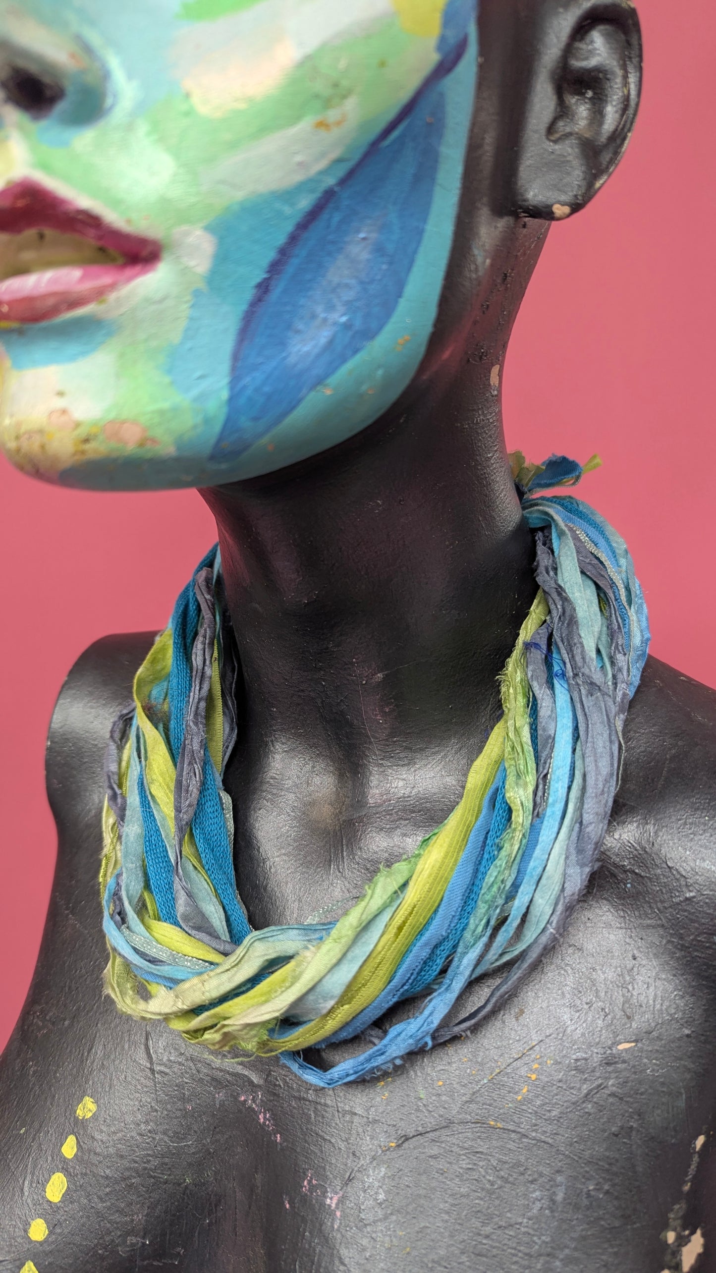 Silk Yarn Necklace in Turqouise and Lime