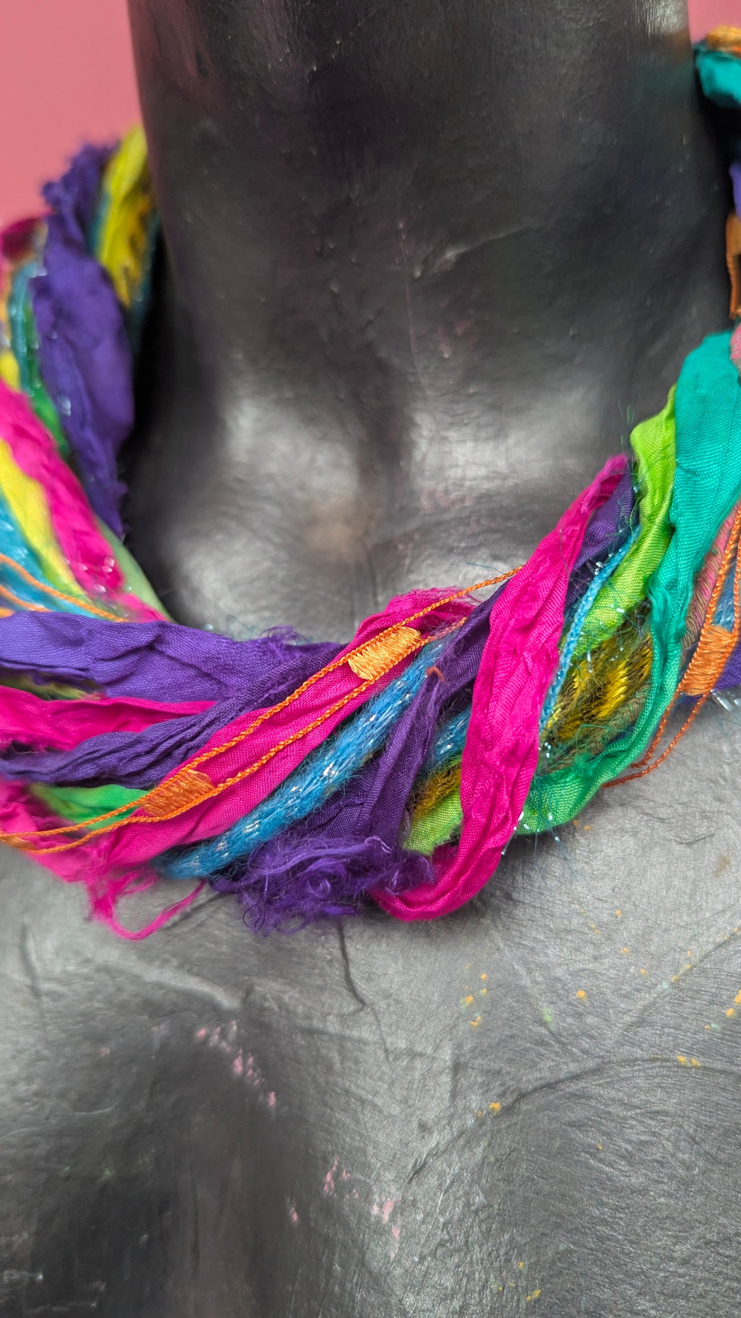 Silk Yarn Necklace in Rainbow