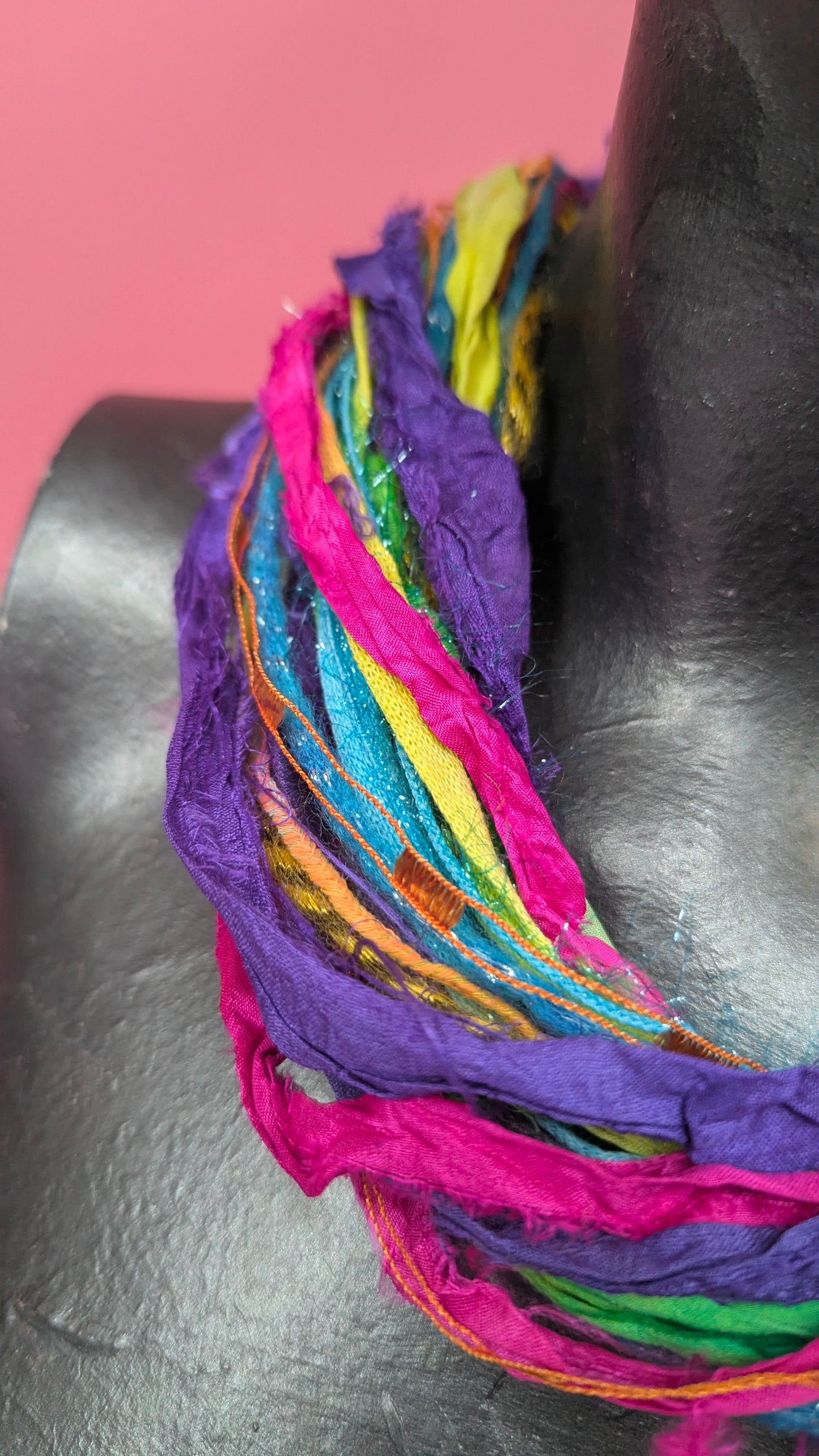 Silk Yarn Necklace in Rainbow