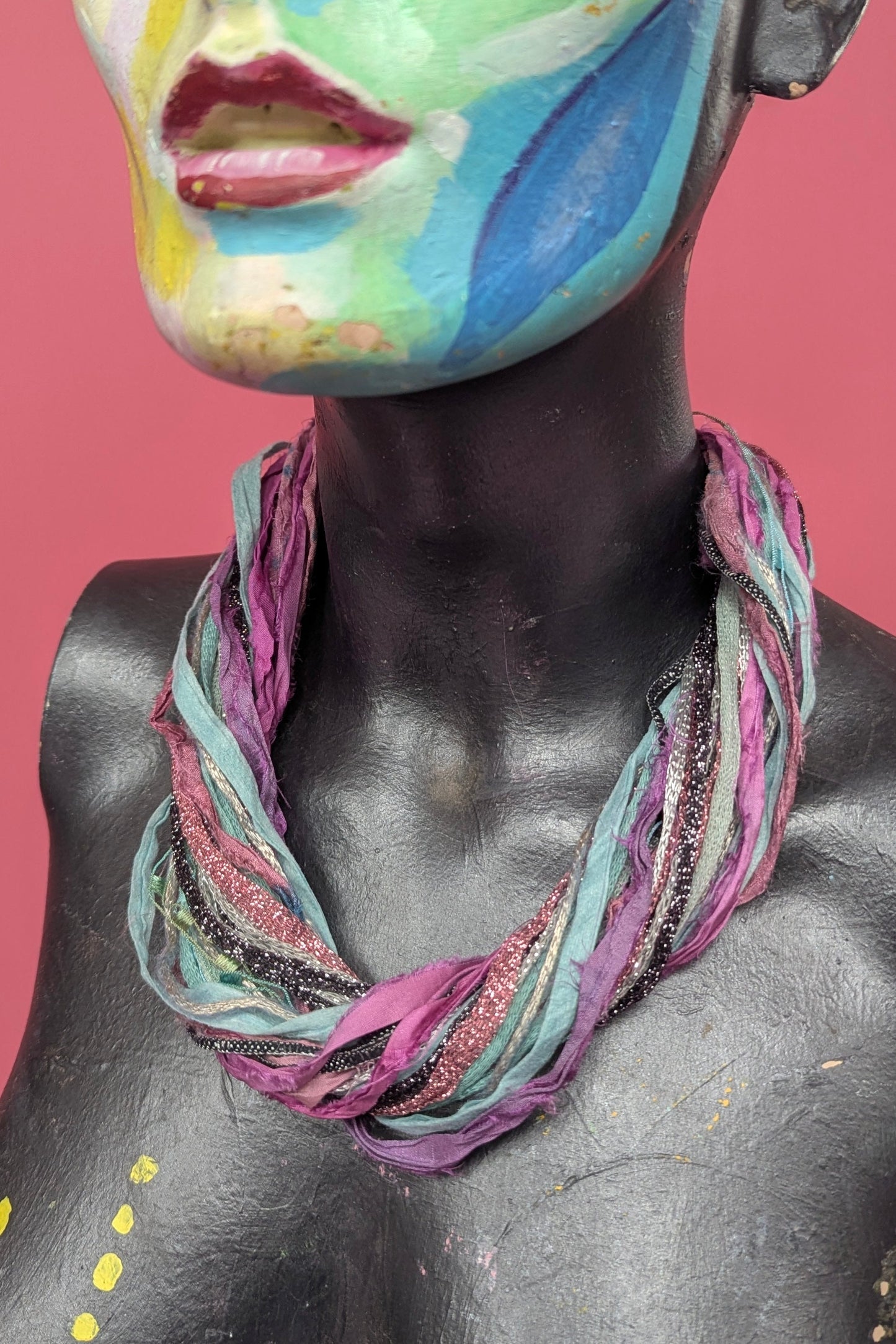 Silk Yarn Necklace in Purple Shimmer