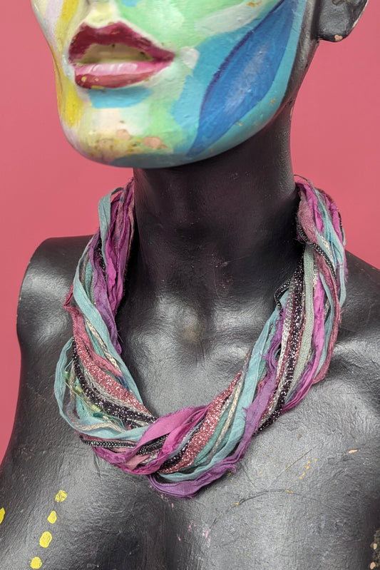 Silk Yarn Necklace in Purple Shimmer