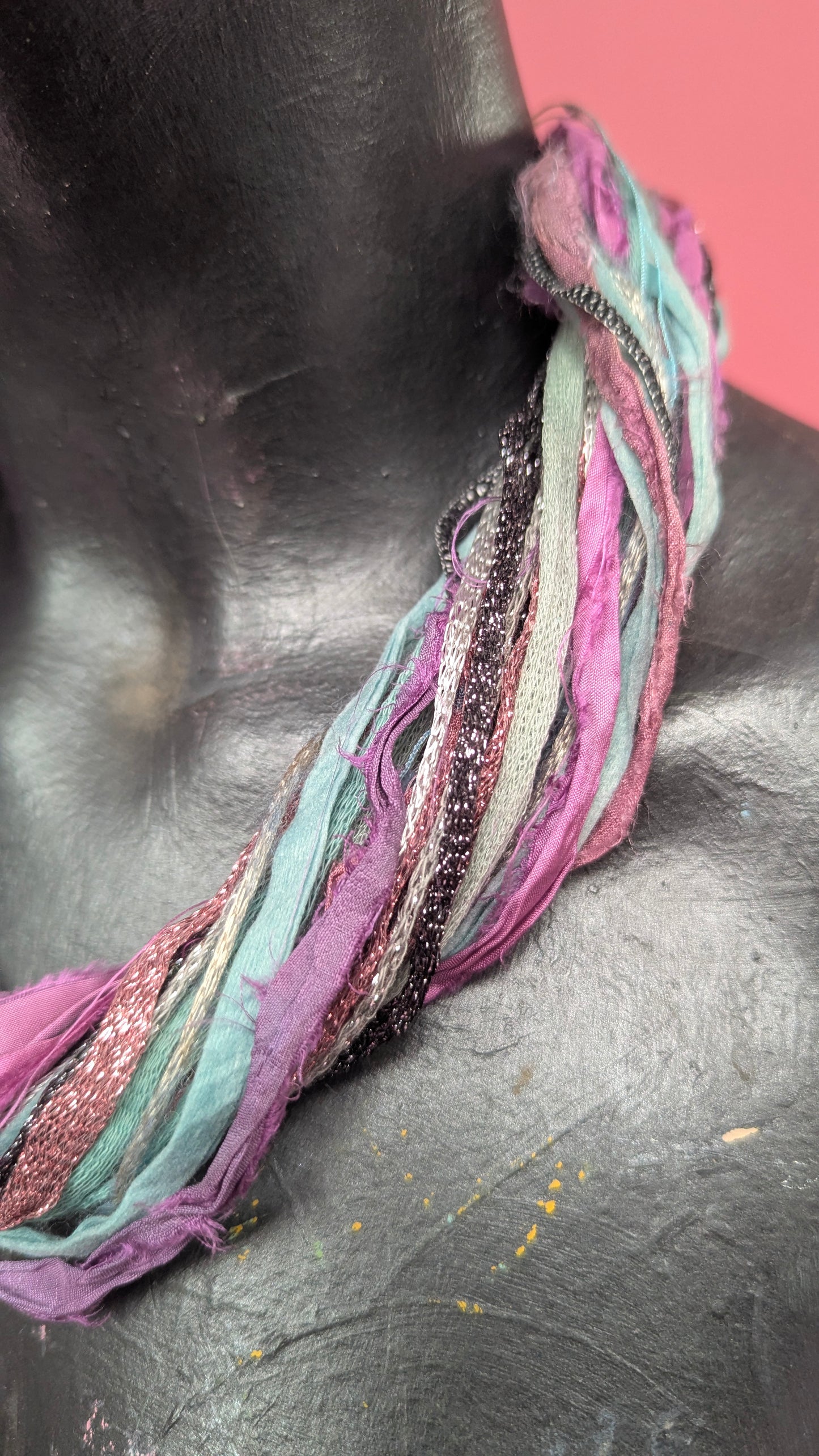 Silk Yarn Necklace in Purple Shimmer