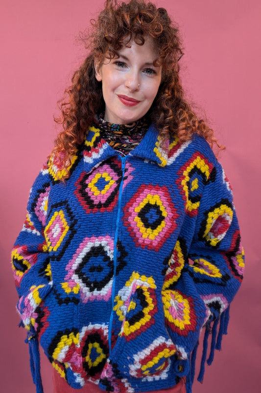 Trophy Jacket in Blue Crochet