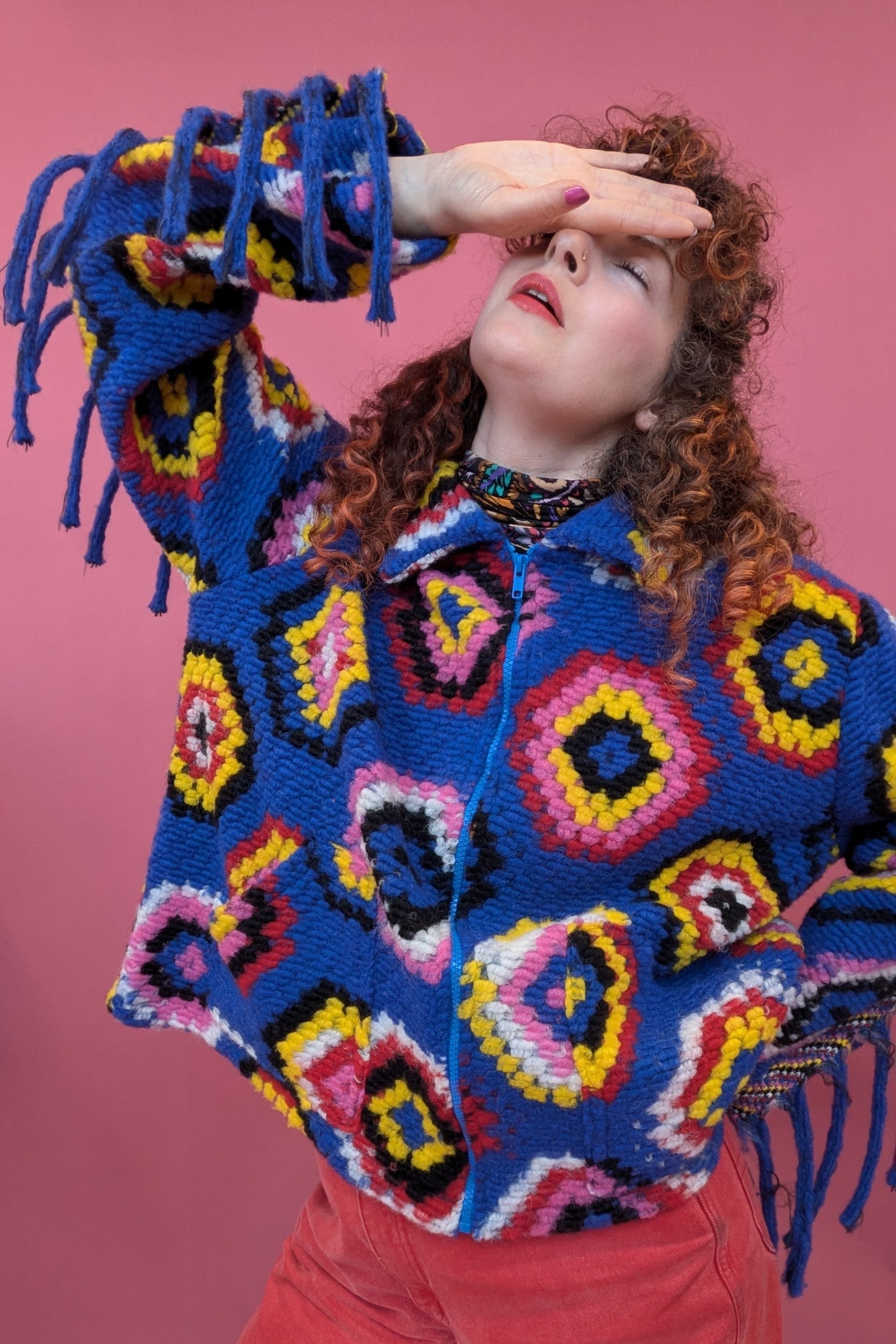 Trophy Jacket in Blue Crochet