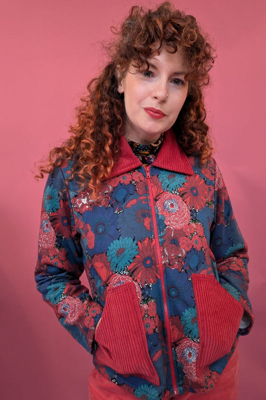 * Liberty Cord Clash Box Jacket in Red Floral