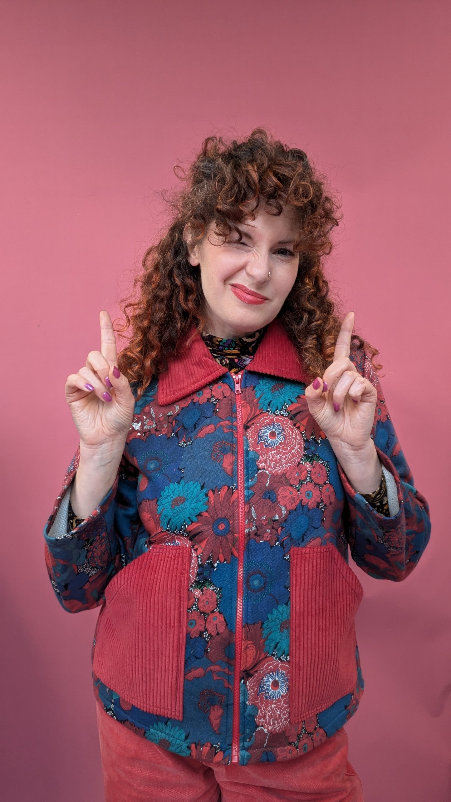 * Liberty Cord Clash Box Jacket in Red Floral