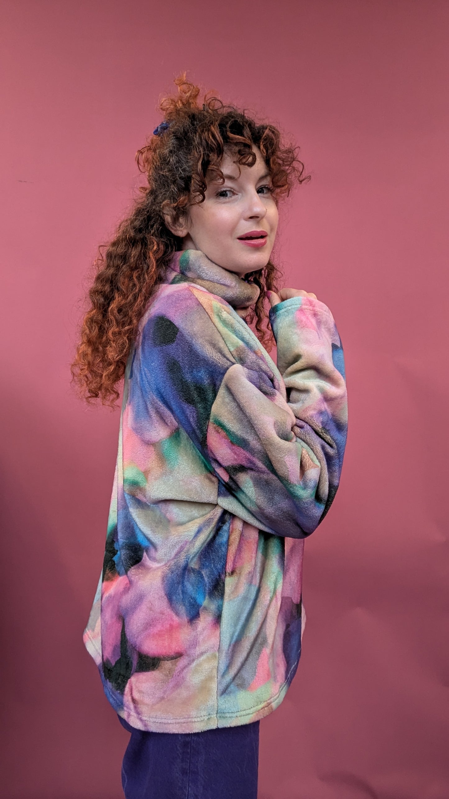 Funnel Neck Pullover in Ink Clouds