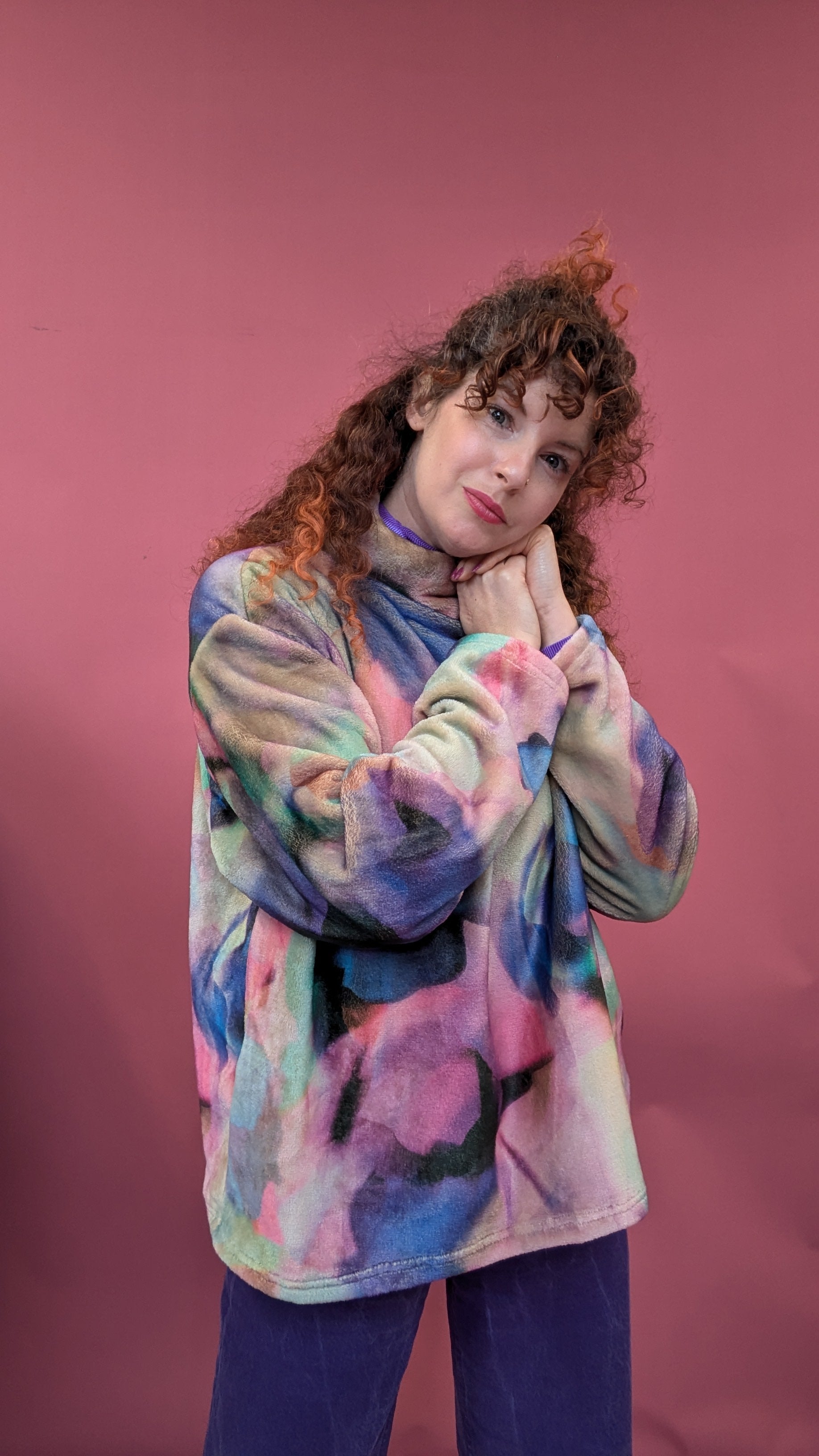 Funnel Neck Pullover in Ink Clouds - Megan Crook