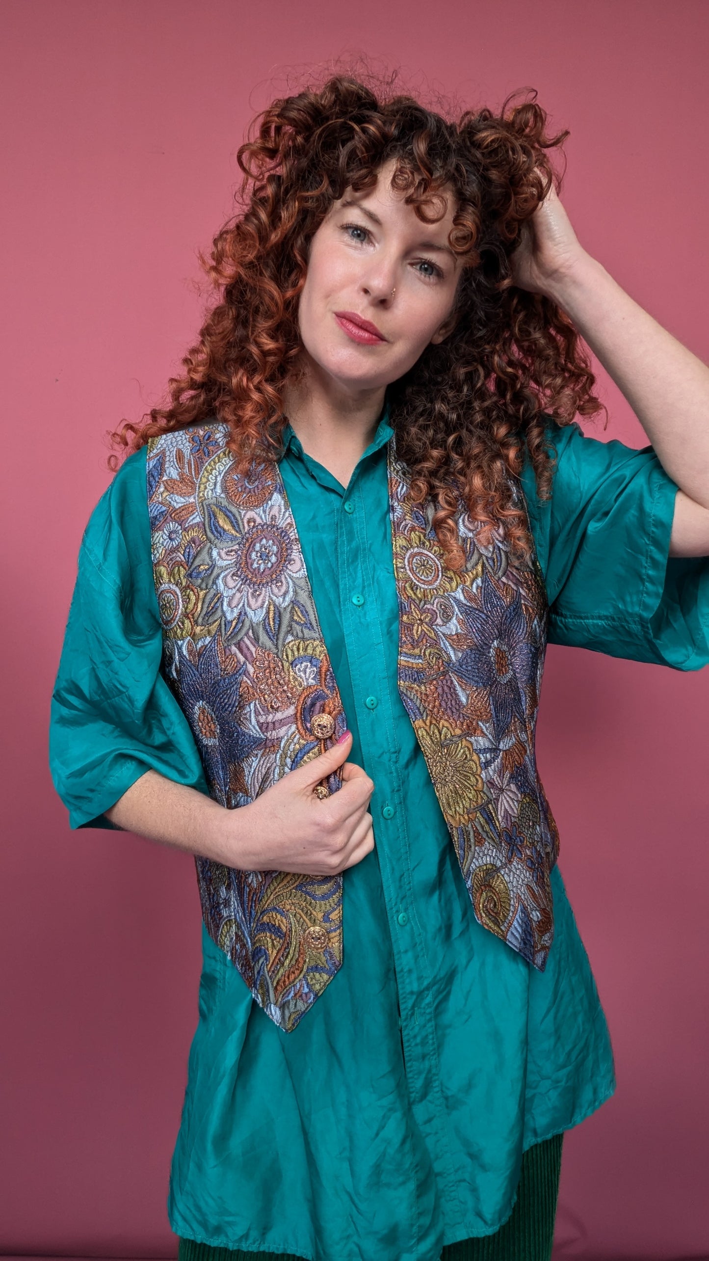 Lined Waistcoat in Art Deco Floral Fantasy