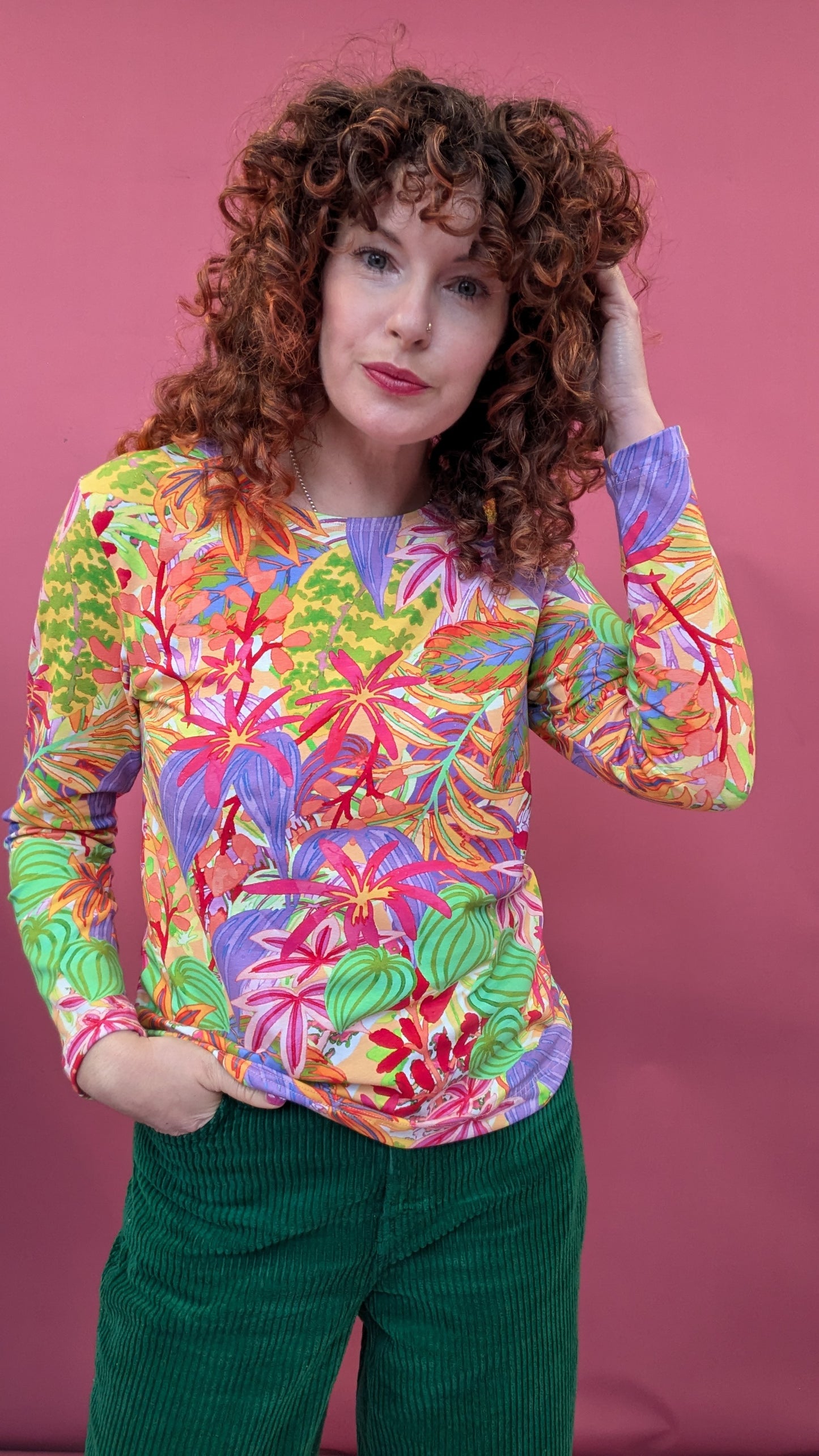 Long Sleeve Top in Tropical Garden