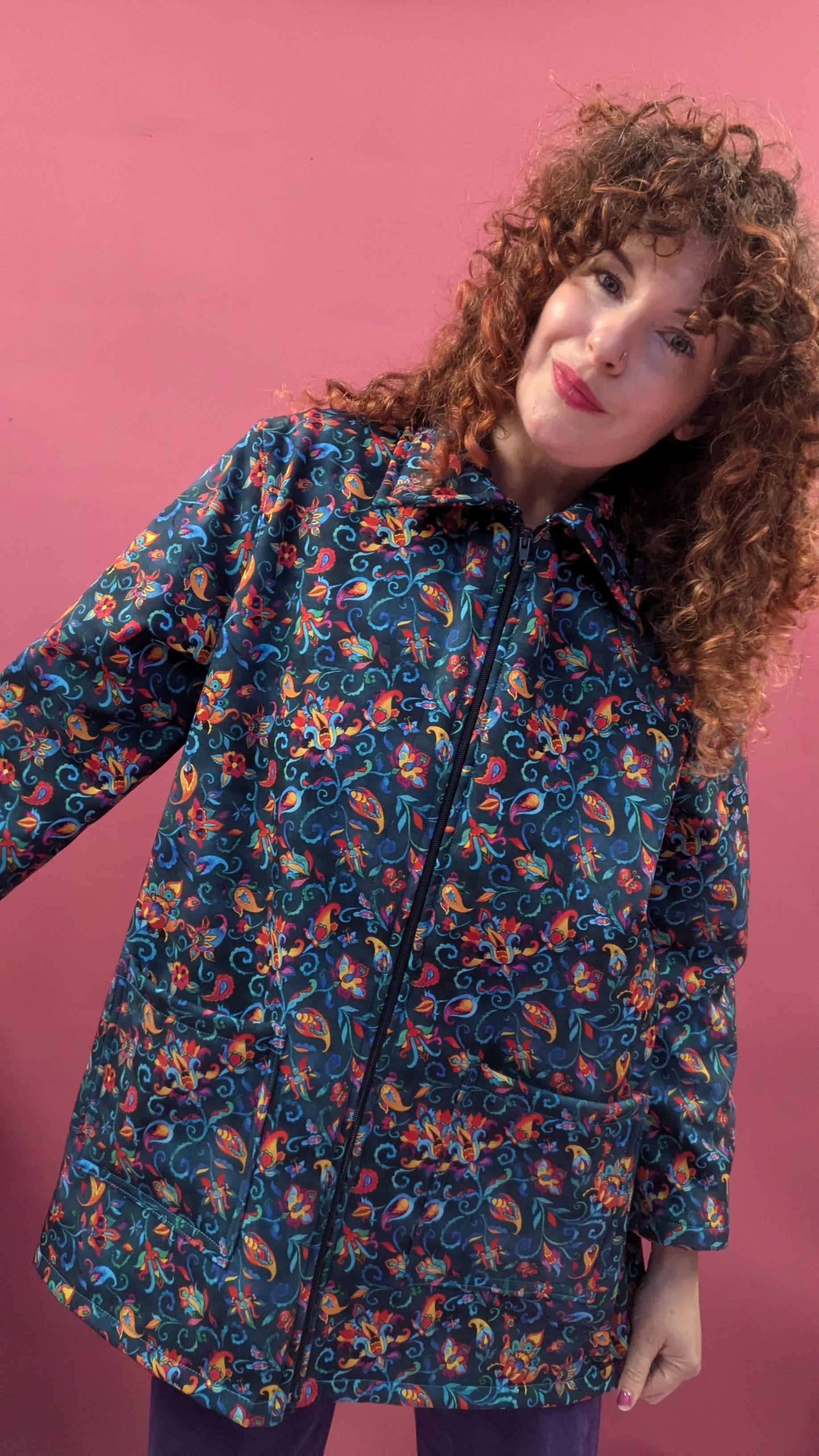 Sample - Rain Coat in Teal Floral Paisley - Megan Crook