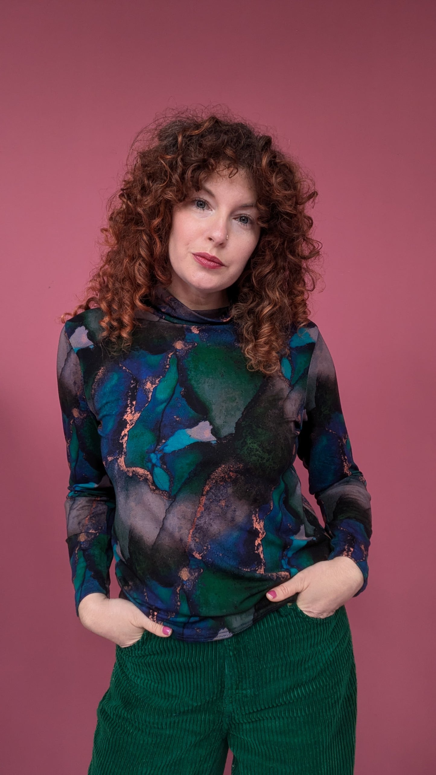 Long Sleeved Mock Turtleneck in Ocean Marble