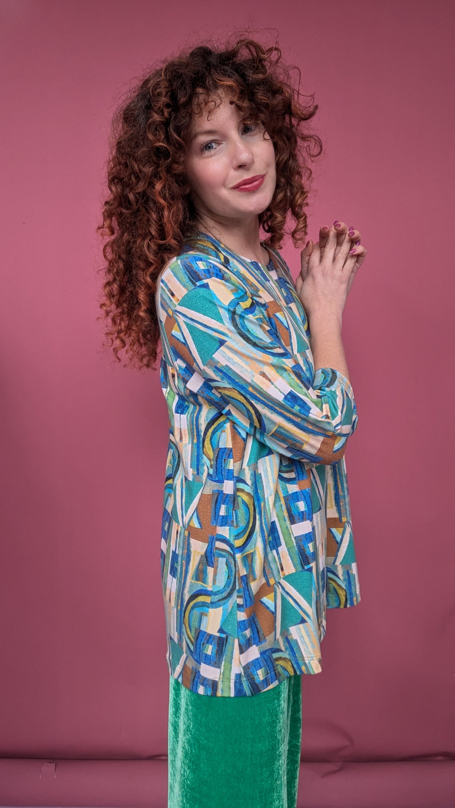 Swing Tunic in Green Retro Block