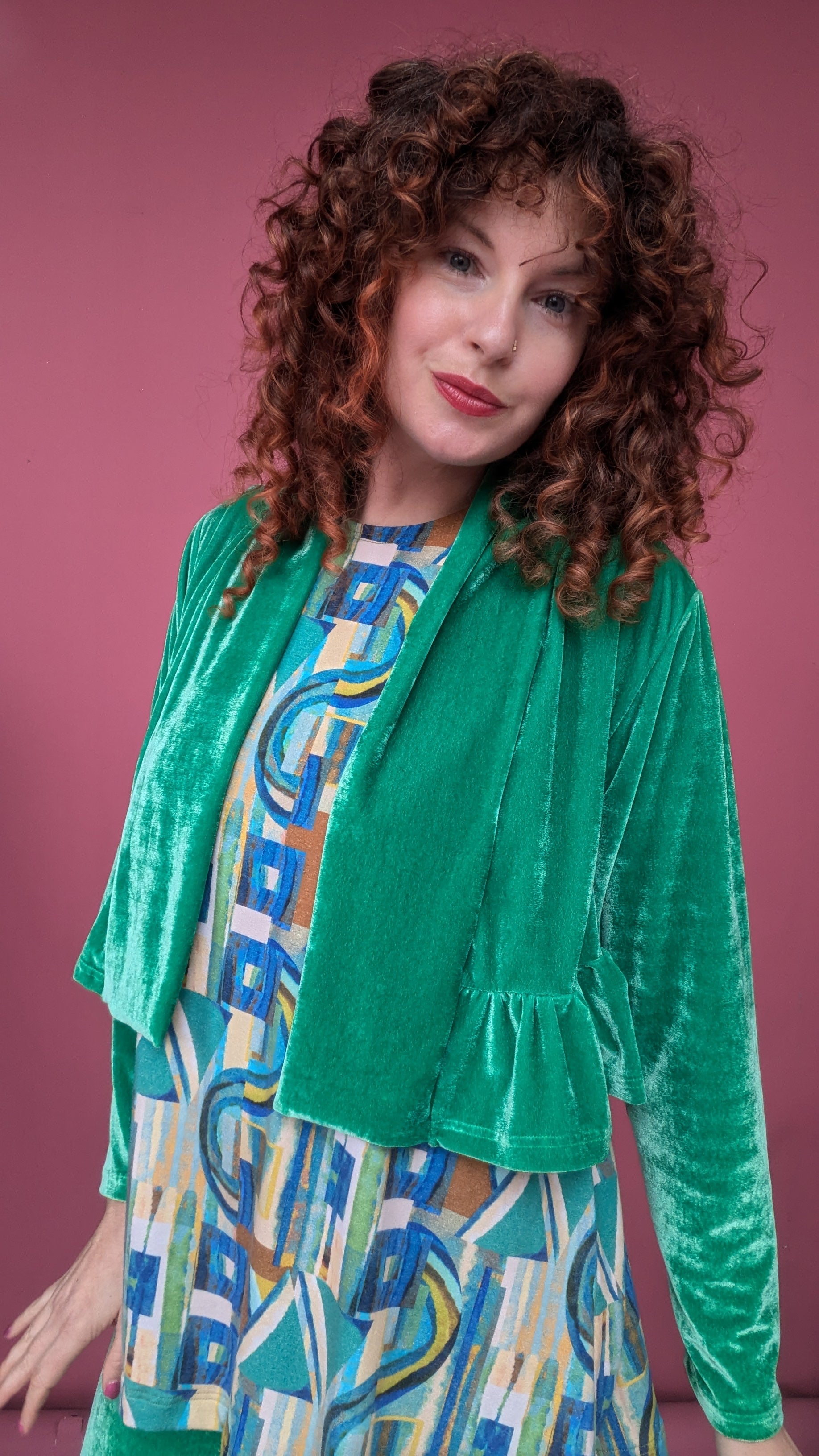 Velvet Ruffle Bolero in Jade Green - Megan Crook