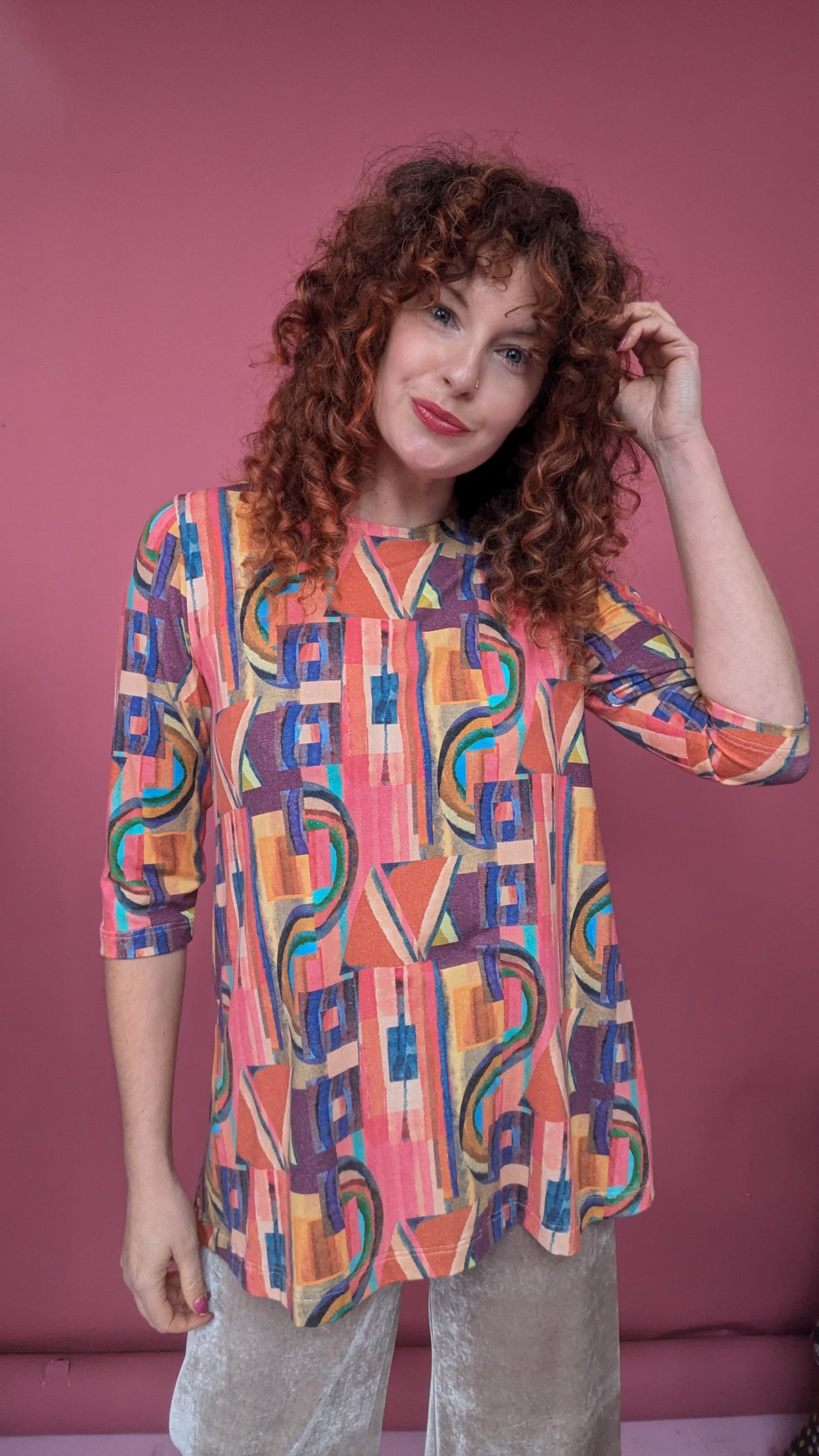 Swing Tunic in Peach Retro Block