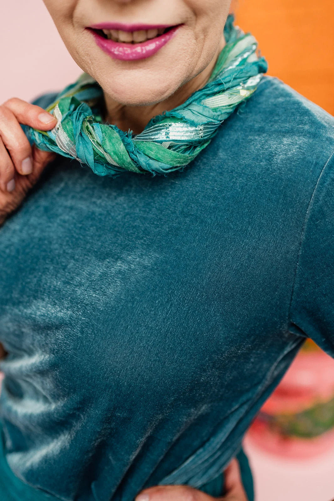 Silk Yarn Necklace in Aqua Blue