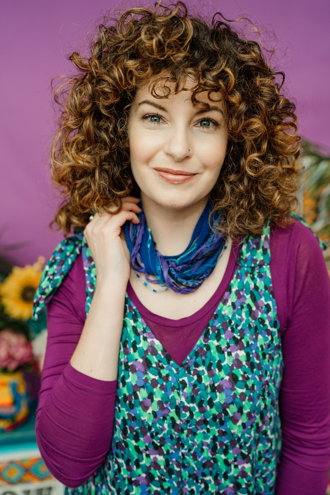 Silk Yarn Necklace in Blue and Purple