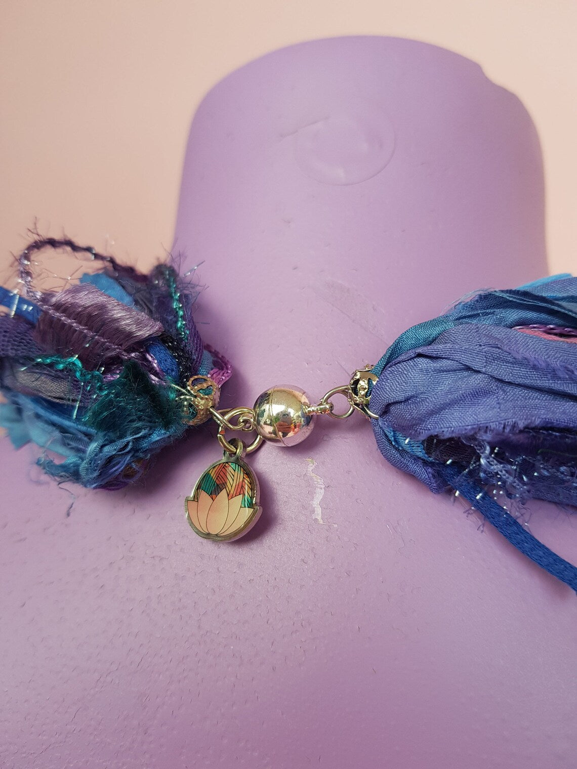 Silk Yarn Necklace in Blue and Purple