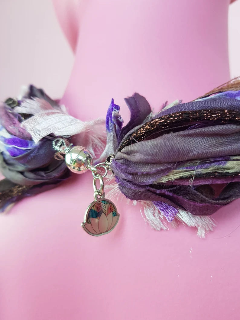 Silk Yarn Necklace in Brown and Plum