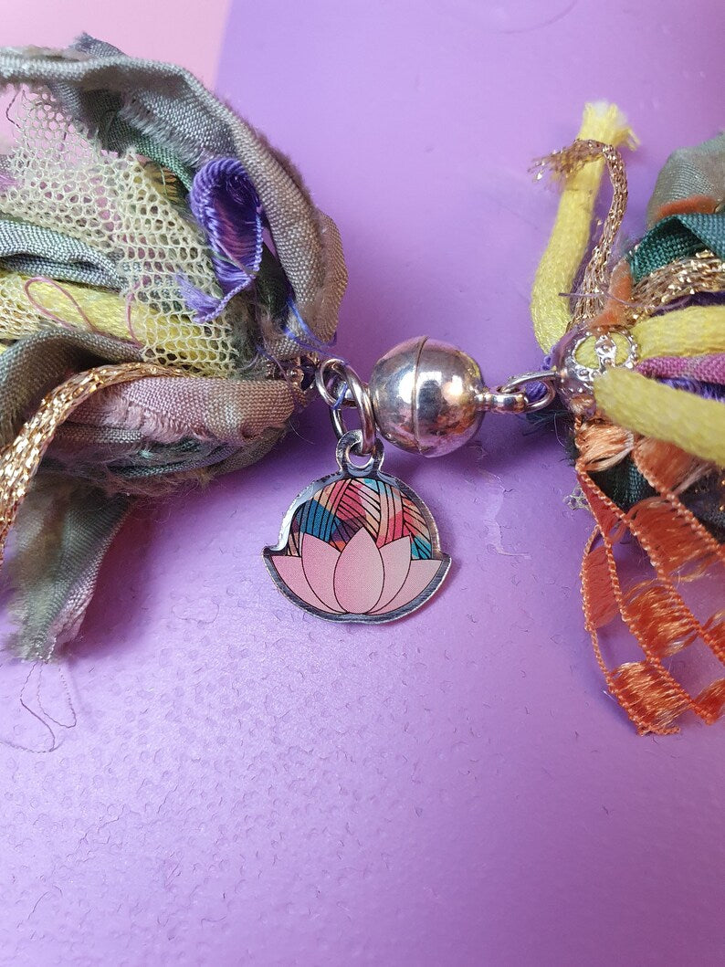 Silk Yarn Necklace in Purple and Gold