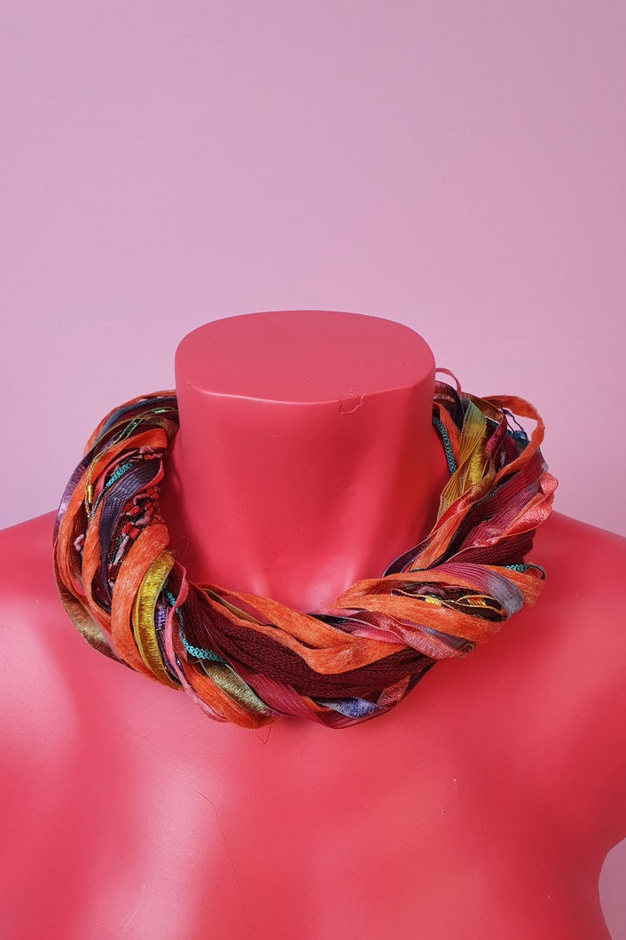 Silk Yarn Necklace in Autumn Leaves
