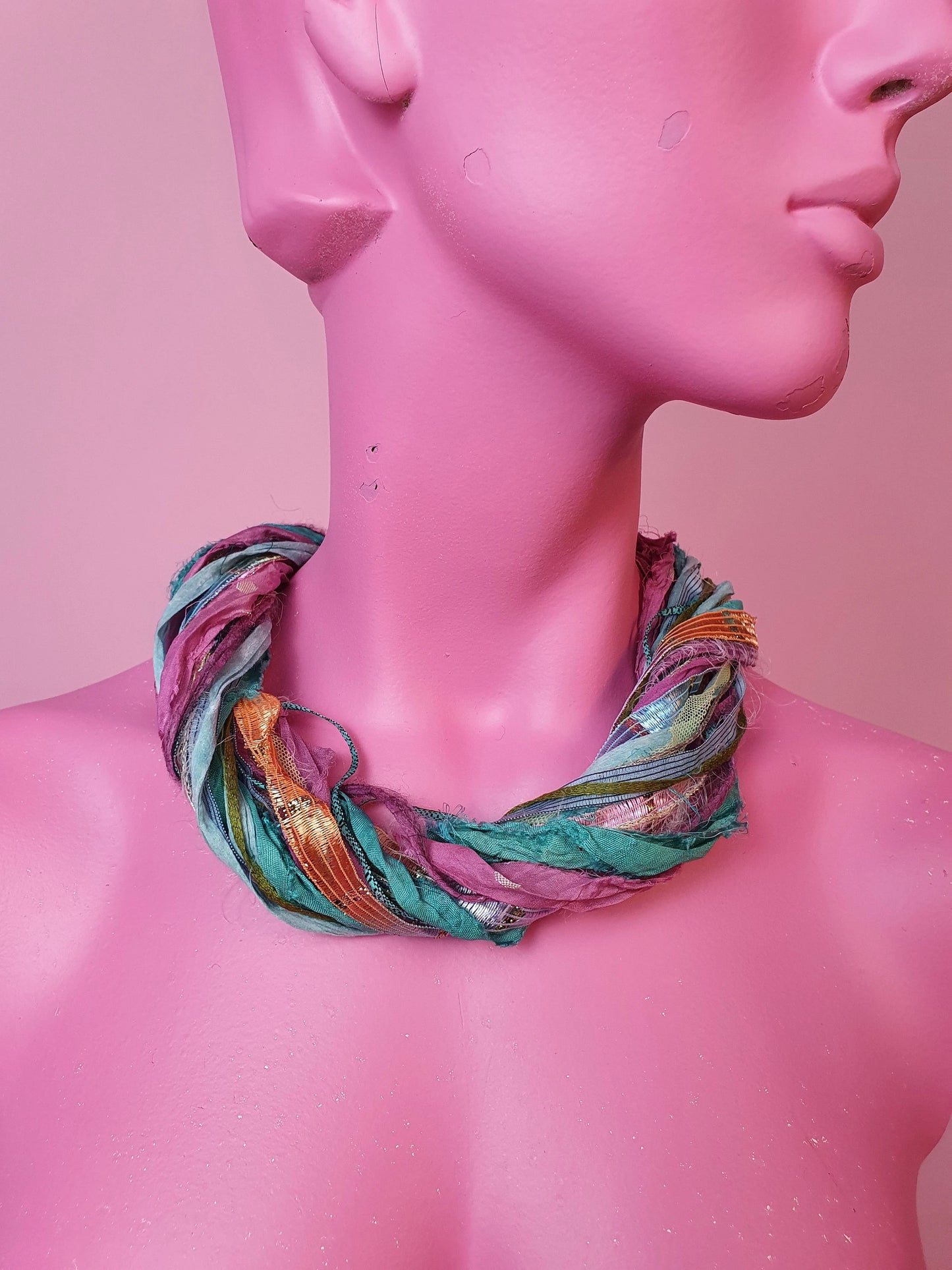 Silk Yarn Necklace in Pale Multi