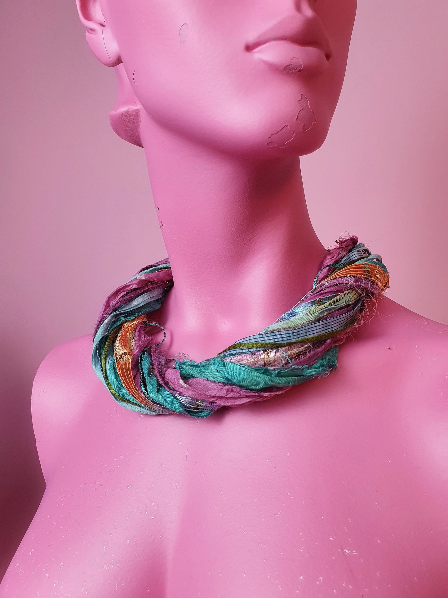 Silk Yarn Necklace in Pale Multi