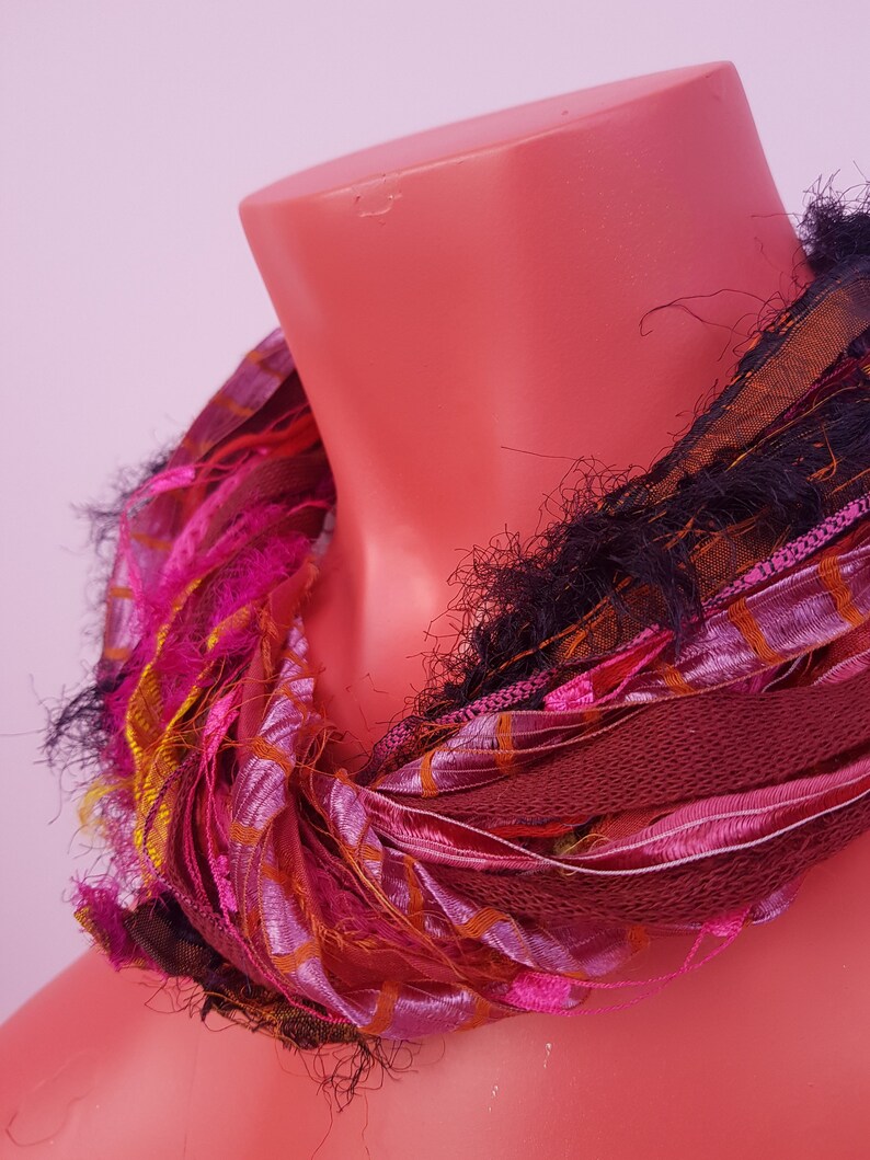 Silk Yarn Necklace in Pink and Red