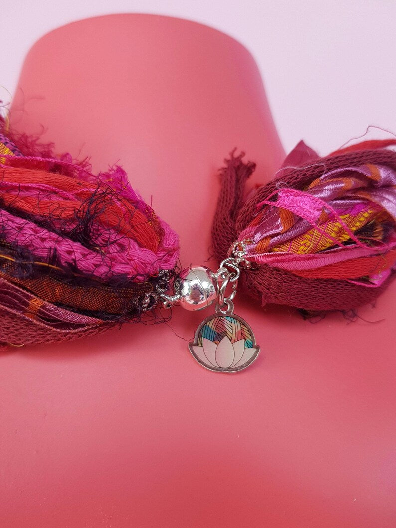 Silk Yarn Necklace in Pink and Red